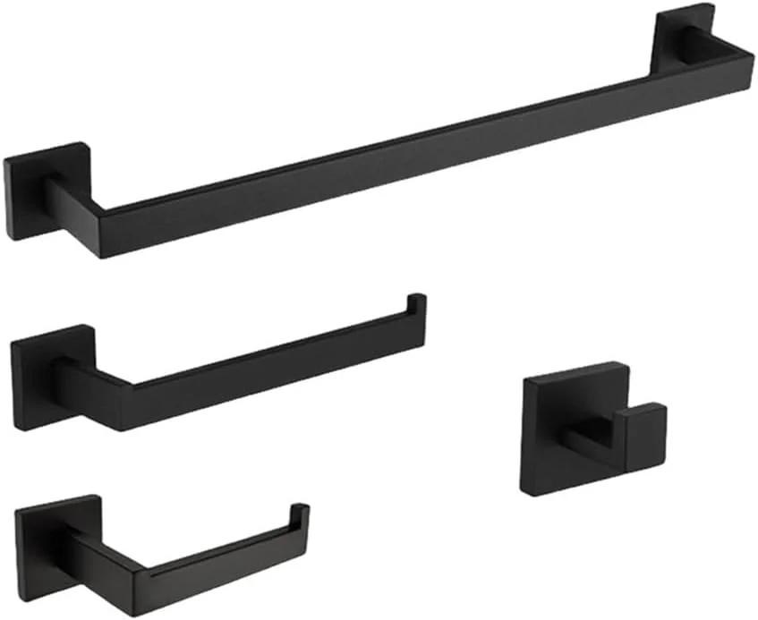 ست لوازم جانبی حمام رنگ خاکستری تفنگی شامل جا حوله ای، جا دستمال توالت، آویز لباس، نصب دیواری با تزیینات طلایی، ست 4 تکه (مشکی 4 تکه) ست لوازم جانبی حمام رنگ خاکستری تفنگی شامل جا حوله ای، جا دستمال توالت، آویز لباس، نصب دیواری با تزیینات طلایی، ست 4 تکه (مشکی 4 تکه)