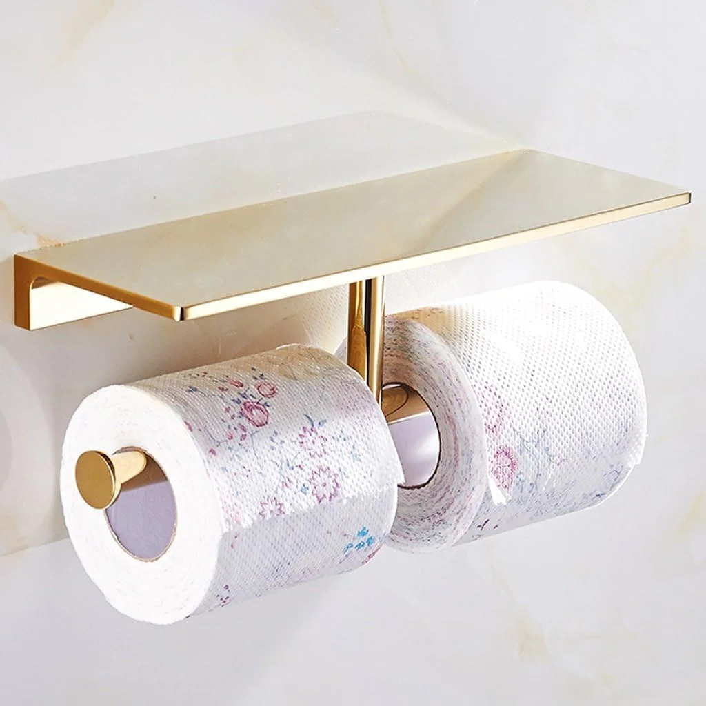 نگهدارنده دستمال توالت Guojunyan، نصب دیواری برنجی، قفسه حوله آشپزخانه حمام هتل با قفسه ذخیره سازی، پرداخت آینه ای سرویس بهداشتی، طلایی (رنگ: 2 رول)، رنگ: 2 رول (رنگ: 2 رول)