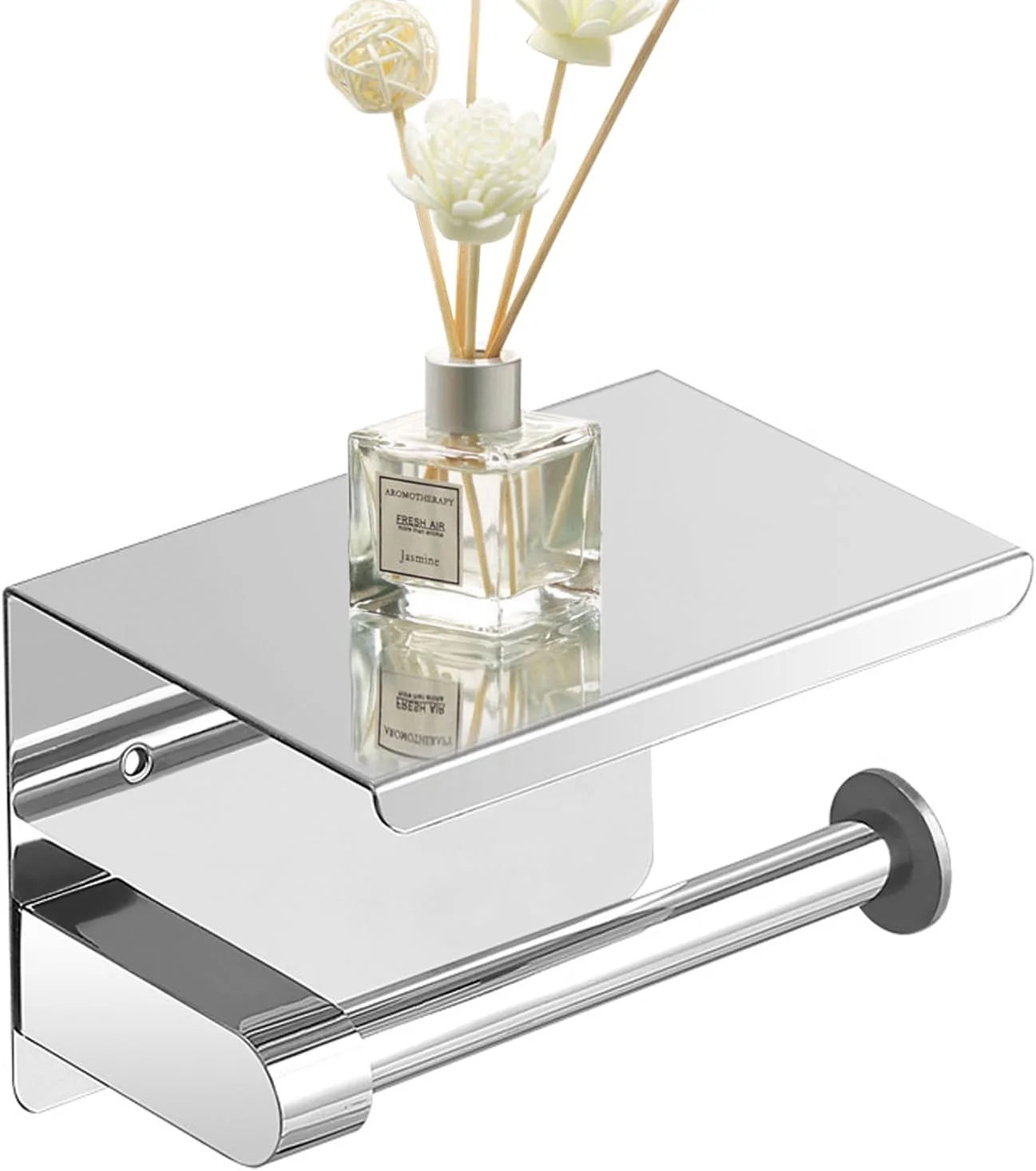 نگهدارنده دستمال توالت GTVGJH با قفسه تلفن، نگهدارنده رول دستمال کاغذی دیواری با پیچ، ضد زنگ و چند منظوره از جنس استیل ضد زنگ (کروم براق)