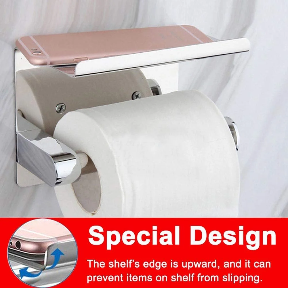 نگهدارنده دستمال توالت GTVGJH با قفسه تلفن، نگهدارنده رول دستمال کاغذی دیواری با پیچ، ضد زنگ و چند منظوره از جنس استیل ضد زنگ (کروم براق)