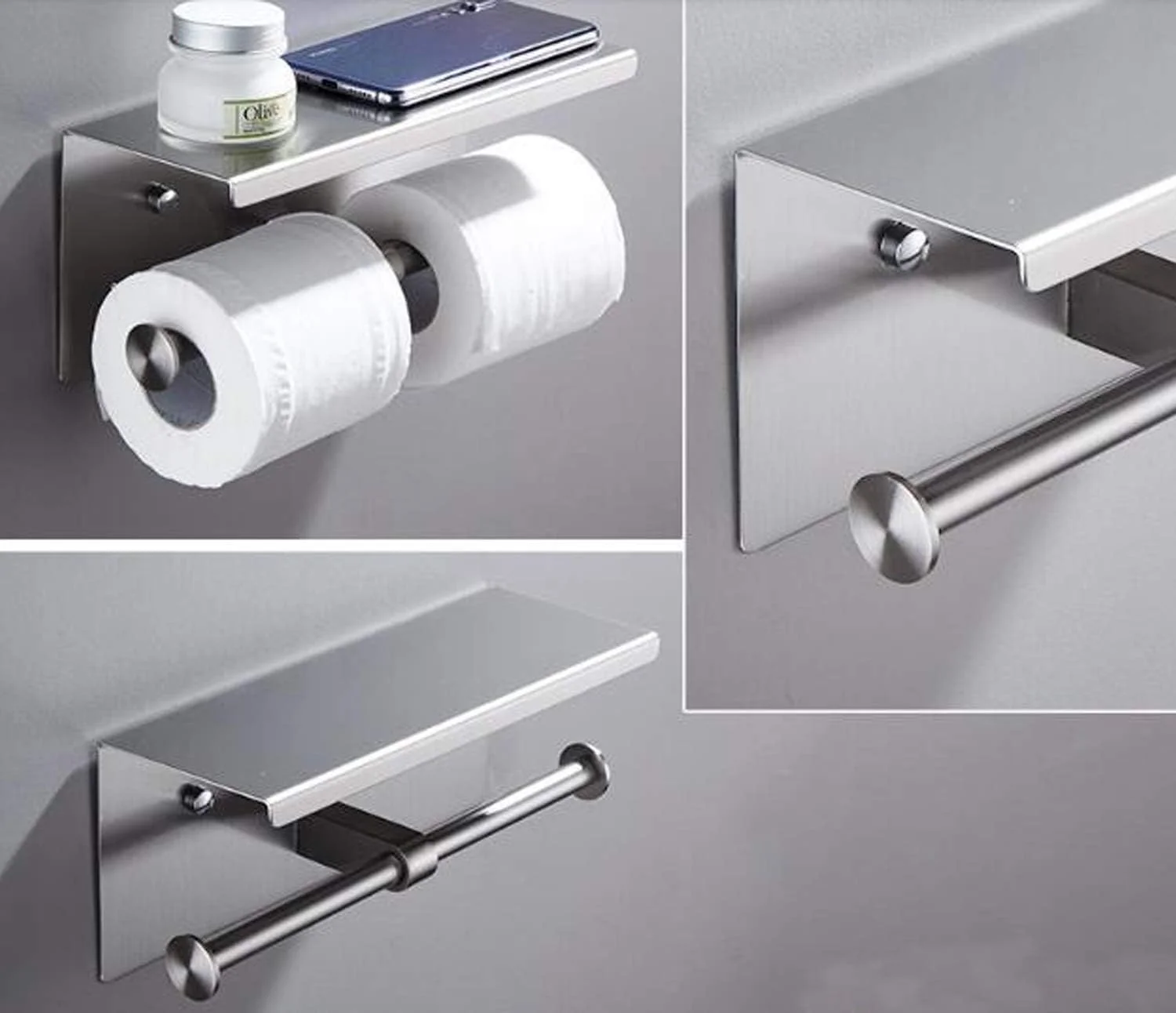 جا دستمال کاغذی رولی GULICA، جا دستمال کاغذی دوتایی با قفسه تلفن، استیل ضد زنگ SUS304 براق آینه ای 8K، قفسه نگهدارنده دستمال کاغذی دیواری دوتایی جا دستمال کاغذی رولی GULICA، جا دستمال کاغذی دوتایی با قفسه تلفن، استیل ضد زنگ SUS304 براق آینه ای 8K، قفسه نگهدارنده دستمال کاغذی دیواری دوتایی