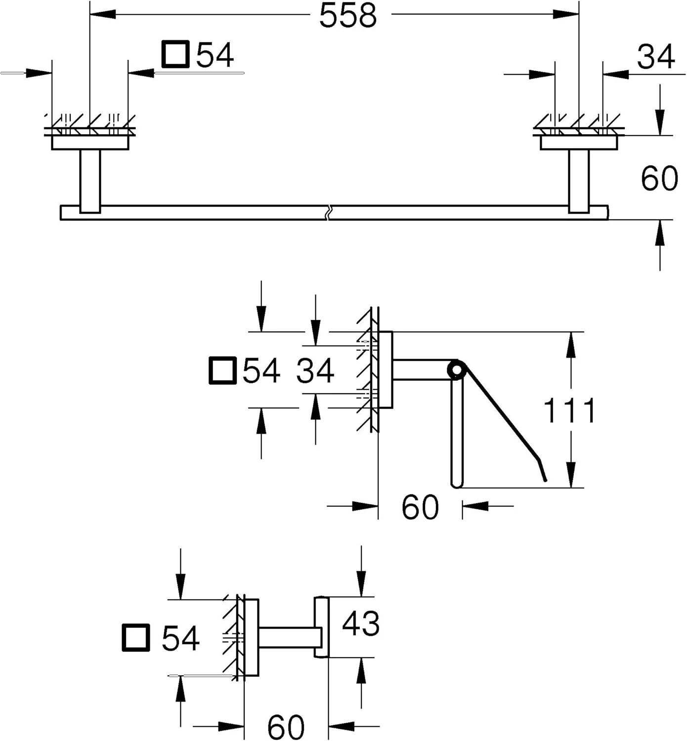 ست لوازم جانبی حمام 3 تکه GROHE Start Cube 411242430 بدون نیاز به سوراخکاری (نگهدارنده کاغذ توالت، حلقه حوله، میله حوله حمام، برای سوراخکاری یا چسباندن، شامل پیچ و رولپلاک، بدون چسب)، مشکی ست لوازم جانبی حمام 3 تکه GROHE Start Cube 411242430 بدون نیاز به سوراخکاری (نگهدارنده کاغذ توالت، حلقه حوله، میله حوله حمام، برای سوراخکاری یا چسباندن، شامل پیچ و رولپلاک، بدون چسب)، مشکی