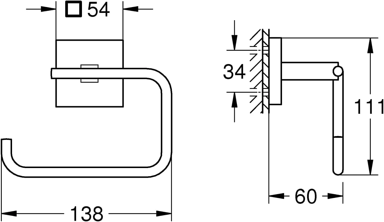 نگهدارنده رول توالت GROHE Start Cube بدون پوشش (فلزی، نصب دیواری، بست پنهان، با پیچ و رولپلاک)، سایز 138 میلی متر، نصب بسیار آسان با GROHE QuickGlue، استیل ضد زنگ، 40978DC0