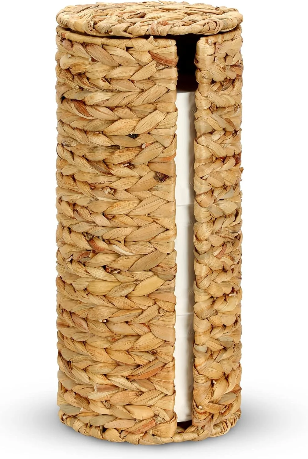 جا دستمال کاغذی ایستاده Graciadeco با درب، جای اضافی برای 3 رول دستمال توالت، سبد حصیری ارگانایزر دستمال توالت حصیری سنبل آبی برای حمام