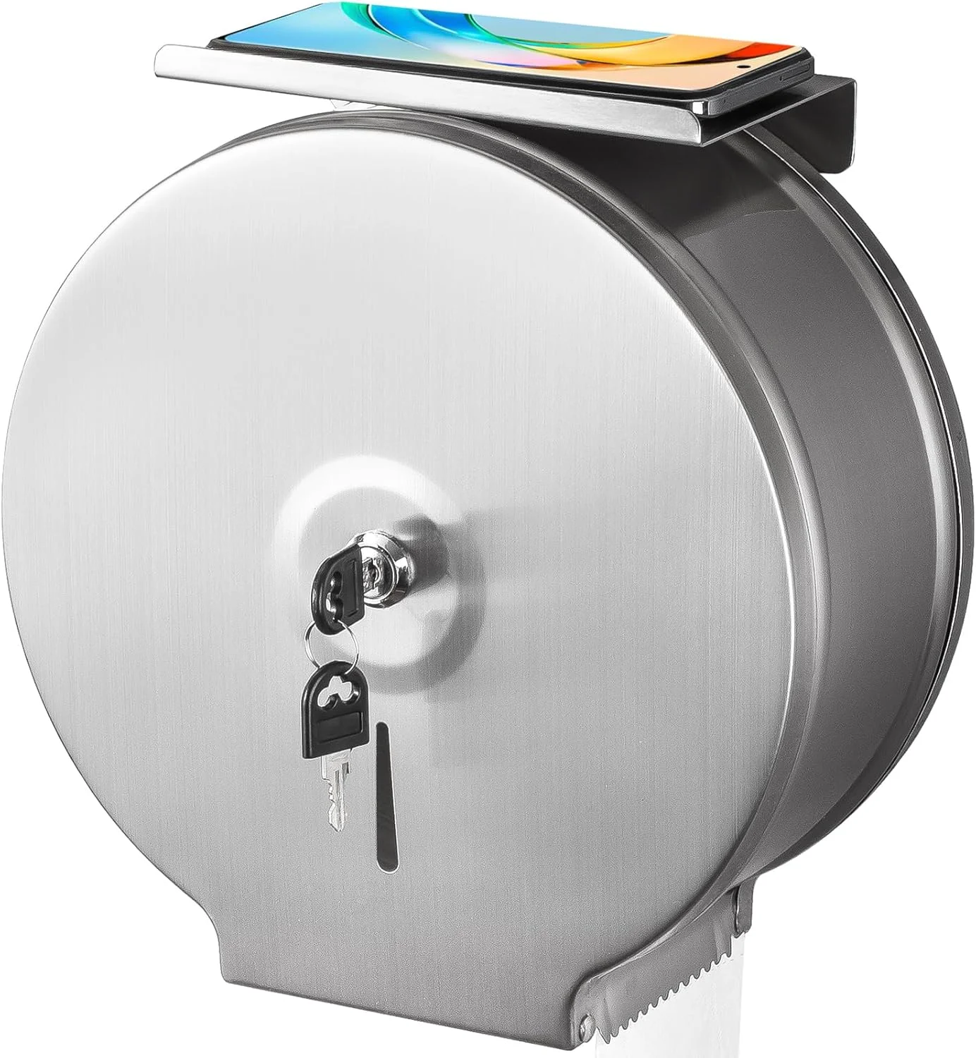 جا دستمال کاغذی رولی بزرگ تجاری Gorlary با قفسه، نگهدارنده دستمال توالت استیل ضد زنگ دیواری 9 اینچی، پخش کننده دستمال توالت بدون لمس برس خورده