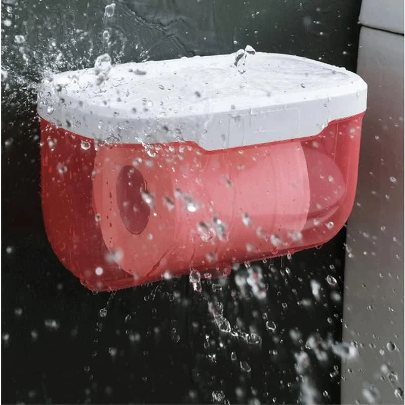 GPERSGU Wall Mount Bathroom Tissue Storage Box Punch-Free Home Supplies Phone Rack Case Toilet Paper Holder Waterproof Shelf(Rosso)