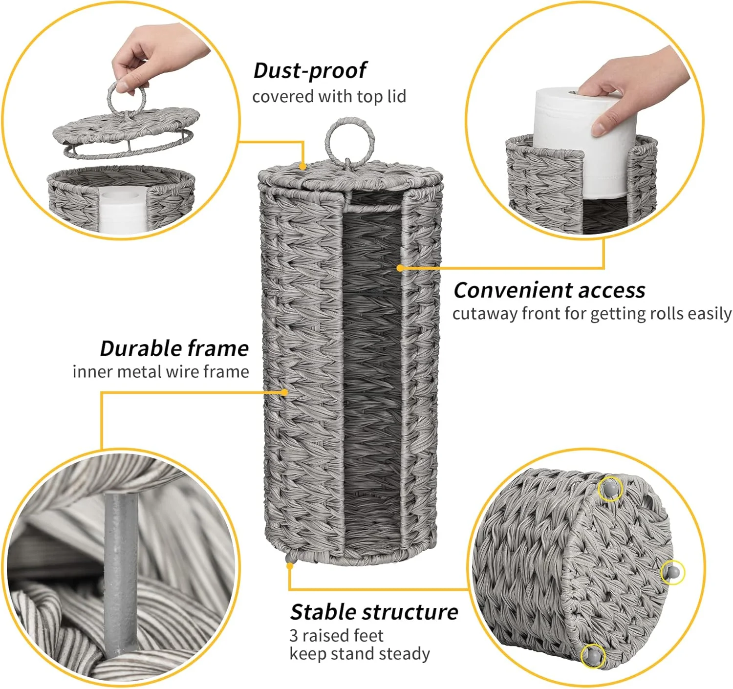 GRANNY SAYS جا دستمال کاغذی بافت دار برای نگهداری 3 رول، جا دستمال کاغذی خاکستری، جایگزین نگهدارنده رول دستمال کاغذی برای حمام GRANNY SAYS جا دستمال کاغذی بافت دار برای نگهداری 3 رول، جا دستمال کاغذی خاکستری، جایگزین نگهدارنده رول دستمال کاغذی برای حمام