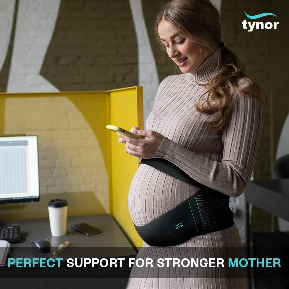 کمربند بارداری TYNOR برای زنان باردار، کمربندهای شکمی بارداری قابل تنفس برای شکم، لگن، کمر، شکم بند پشتی قابل تنظیم (مشکی، متوسط)