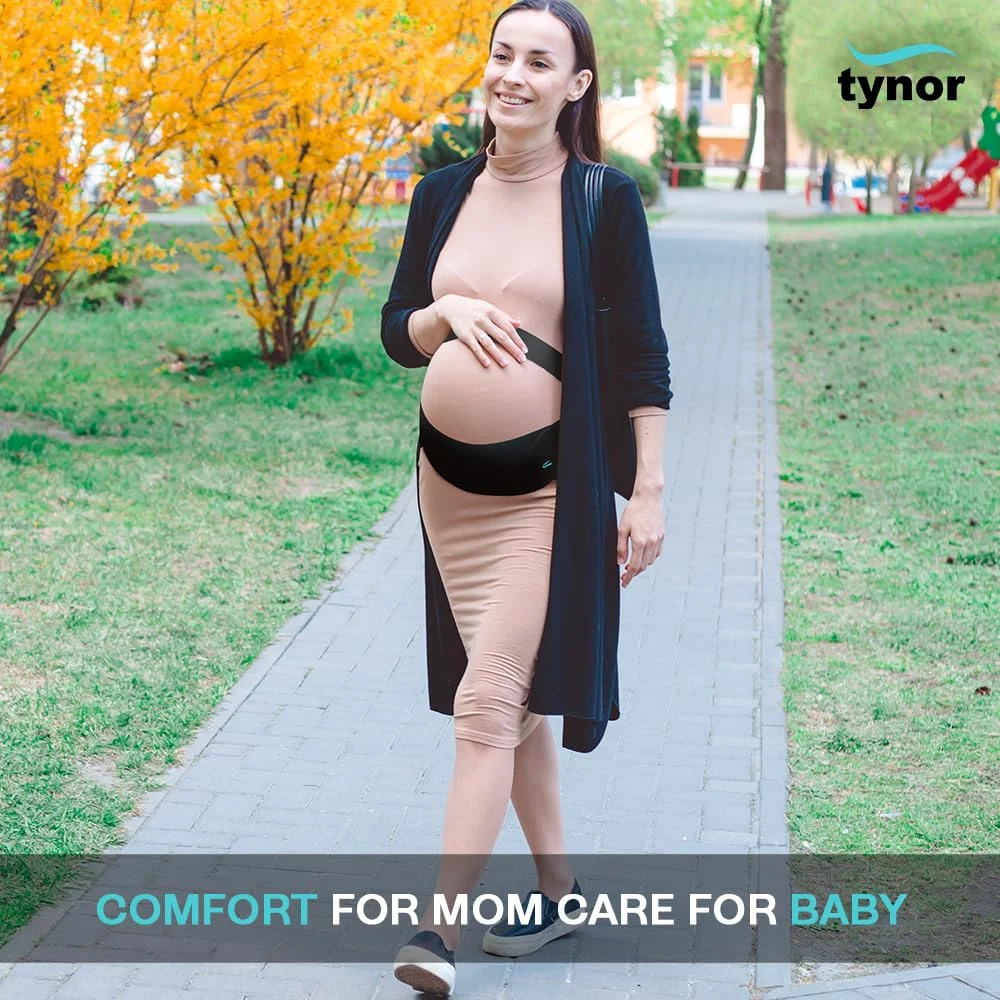 کمربند بارداری TYNOR برای زنان باردار، کمربندهای شکمی بارداری قابل تنفس برای شکم، لگن، کمر، شکم بند پشتی قابل تنظیم (مشکی، متوسط)