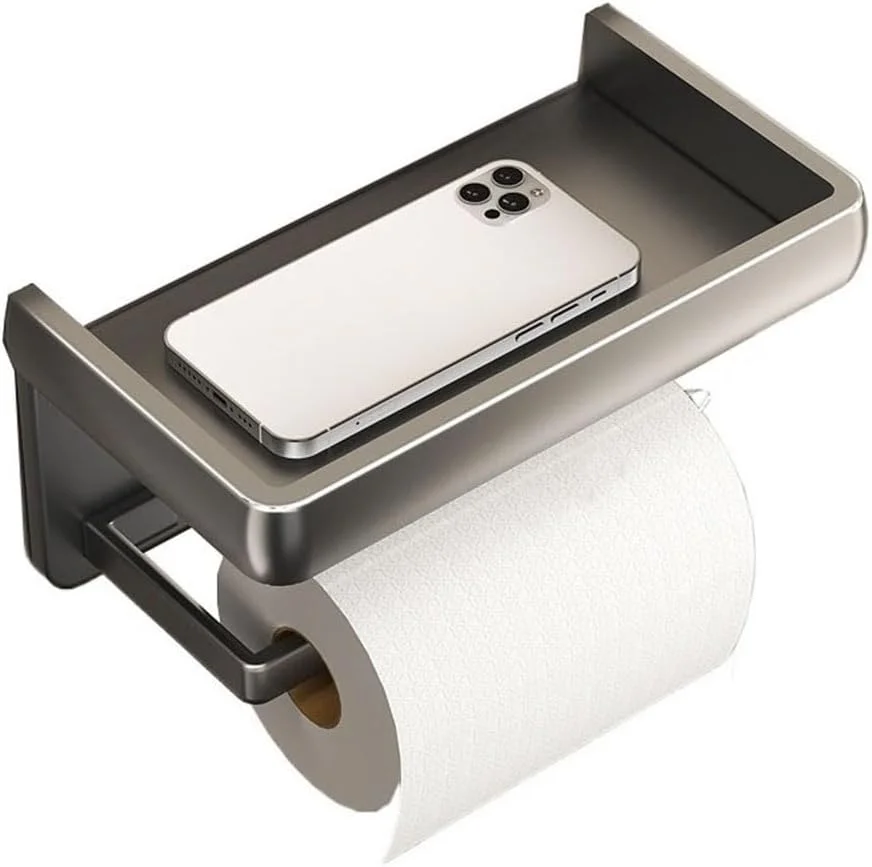 نگهدارنده دستمال توالت GLigeT، نگهدارنده رول دستمال کاغذی دیواری با قفسه، نگهدارنده رول دستمال کاغذی آلومینیومی مدرن چسبی برای حمام قفسه های حمام
