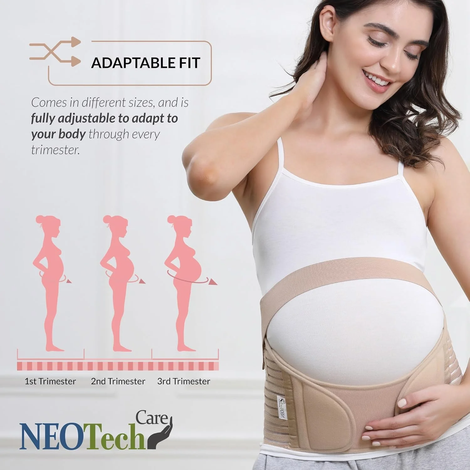 کمربند بارداری نئوتک کر، کمربند حمایت از شکم/کمر/پهلو، بژ، سایز M