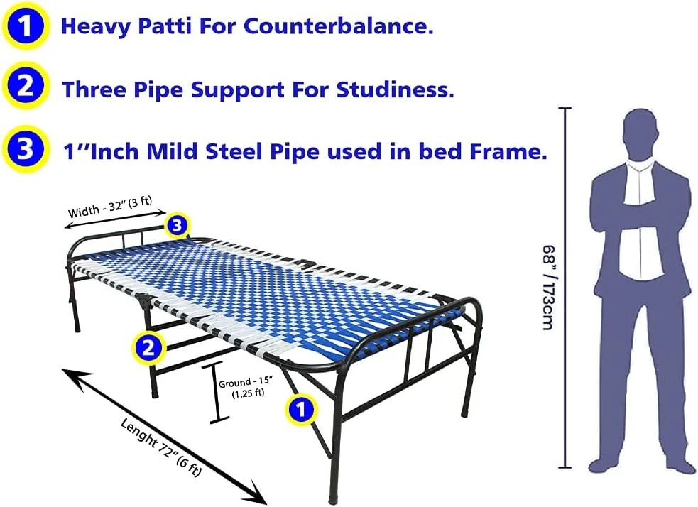 تخت خواب تاشو یک نفره جادویی رنگ شده - تخت فلزی سنگین/تخت خواب برای خوابیدن - نیوار مصنوعی (90x180 سانتی متر، آبی و سفید) تخت خواب تاشو یک نفره جادویی رنگ شده - تخت فلزی سنگین/تخت خواب برای خوابیدن - نیوار مصنوعی (90x180 سانتی متر، آبی و سفید)