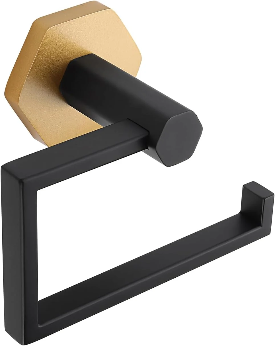 GERZWY Bathroom Toilet Paper Holder SUS 304 Stainless Steel Tissue Paper Roll Holder Wall Mount (Black & Gold)