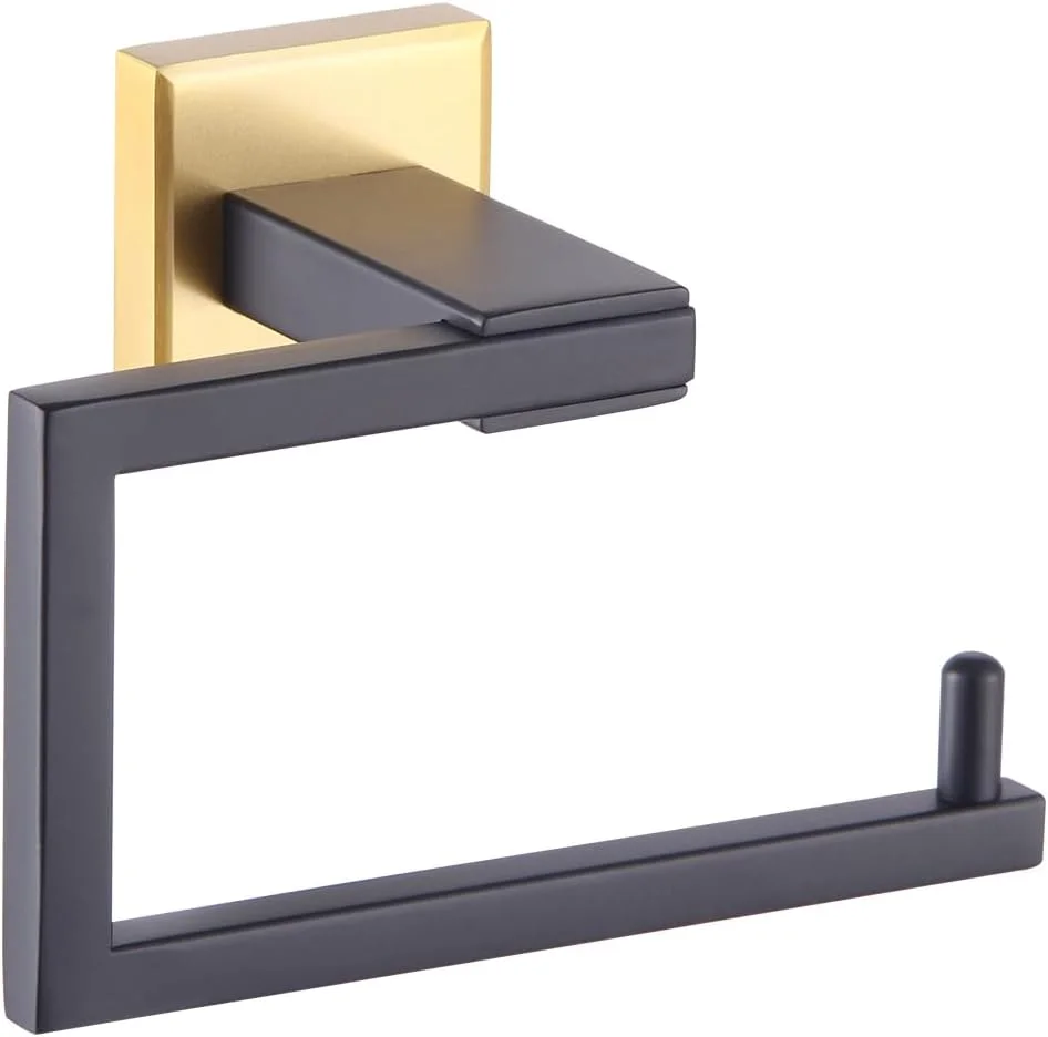 جا دستمال کاغذی استیل ضد زنگ مدل GERZWY SUS 304، آویز رول دستمال توالت، نصب دیواری (مشکی و طلایی)