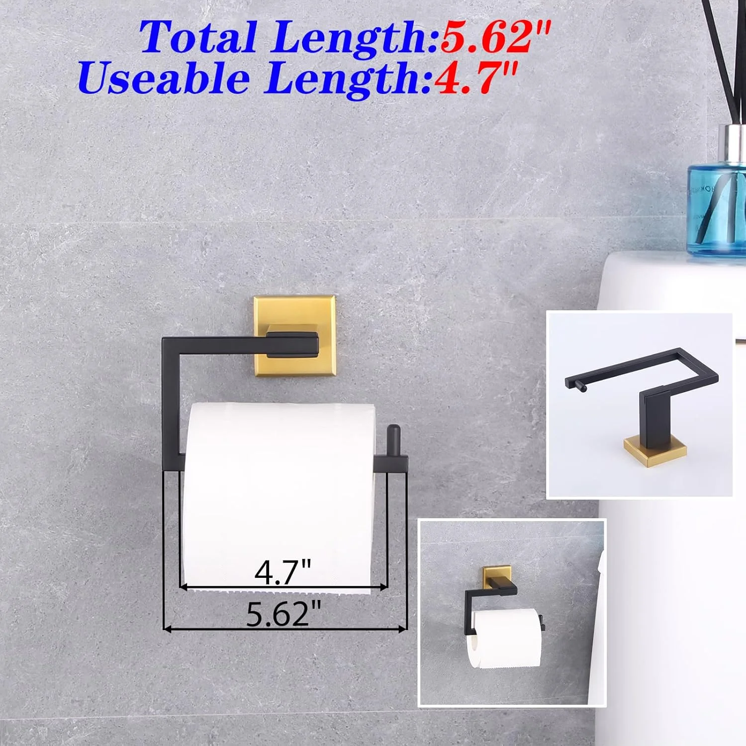 جا دستمال کاغذی استیل ضد زنگ مدل GERZWY SUS 304، آویز رول دستمال توالت، نصب دیواری (مشکی و طلایی)