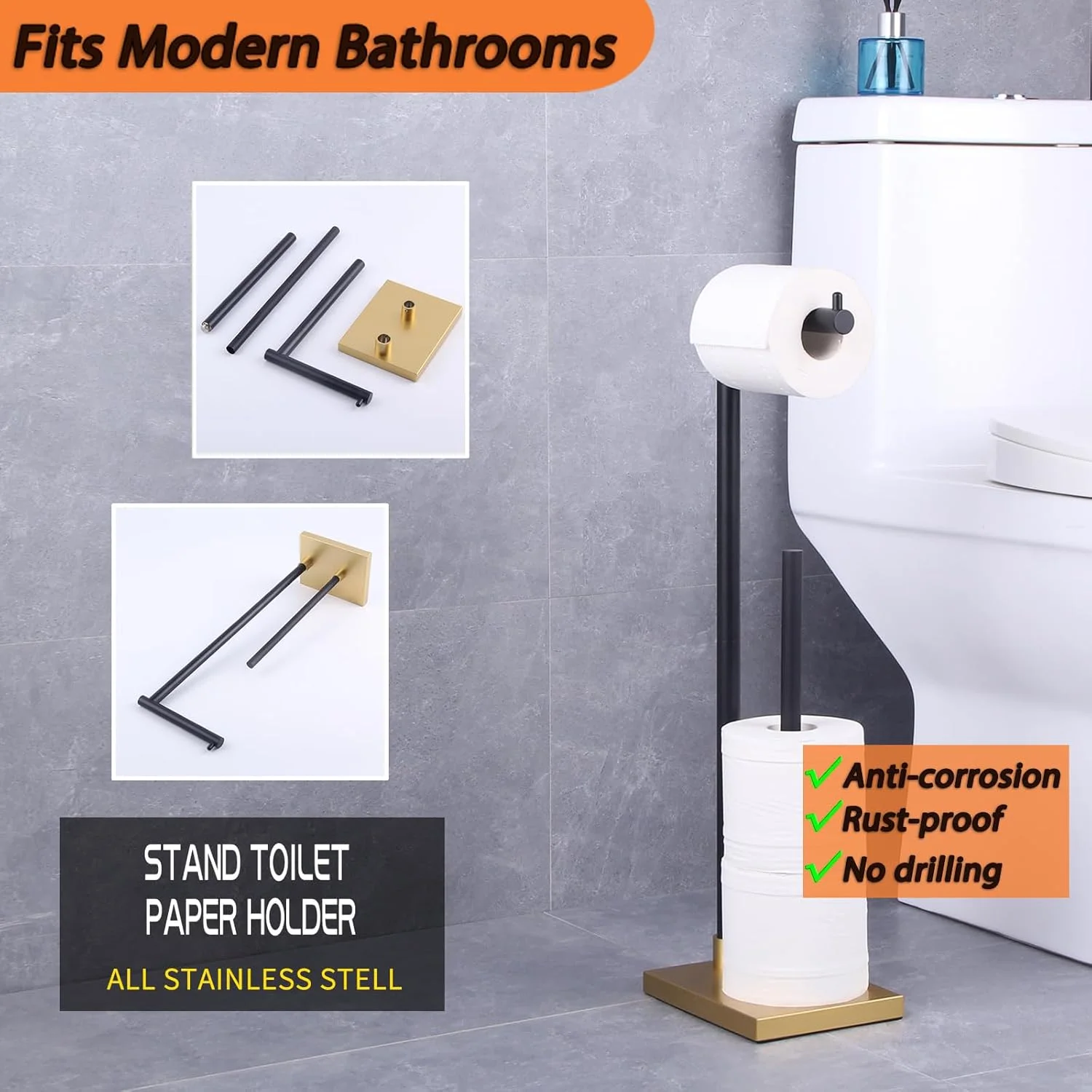 جا دستمال کاغذی ایستاده GERZWY مناسب سرویس بهداشتی، استیل ضد زنگ 304، طراحی مدرن (مشکی و طلایی) جا دستمال کاغذی ایستاده GERZWY مناسب سرویس بهداشتی، استیل ضد زنگ 304، طراحی مدرن (مشکی و طلایی)