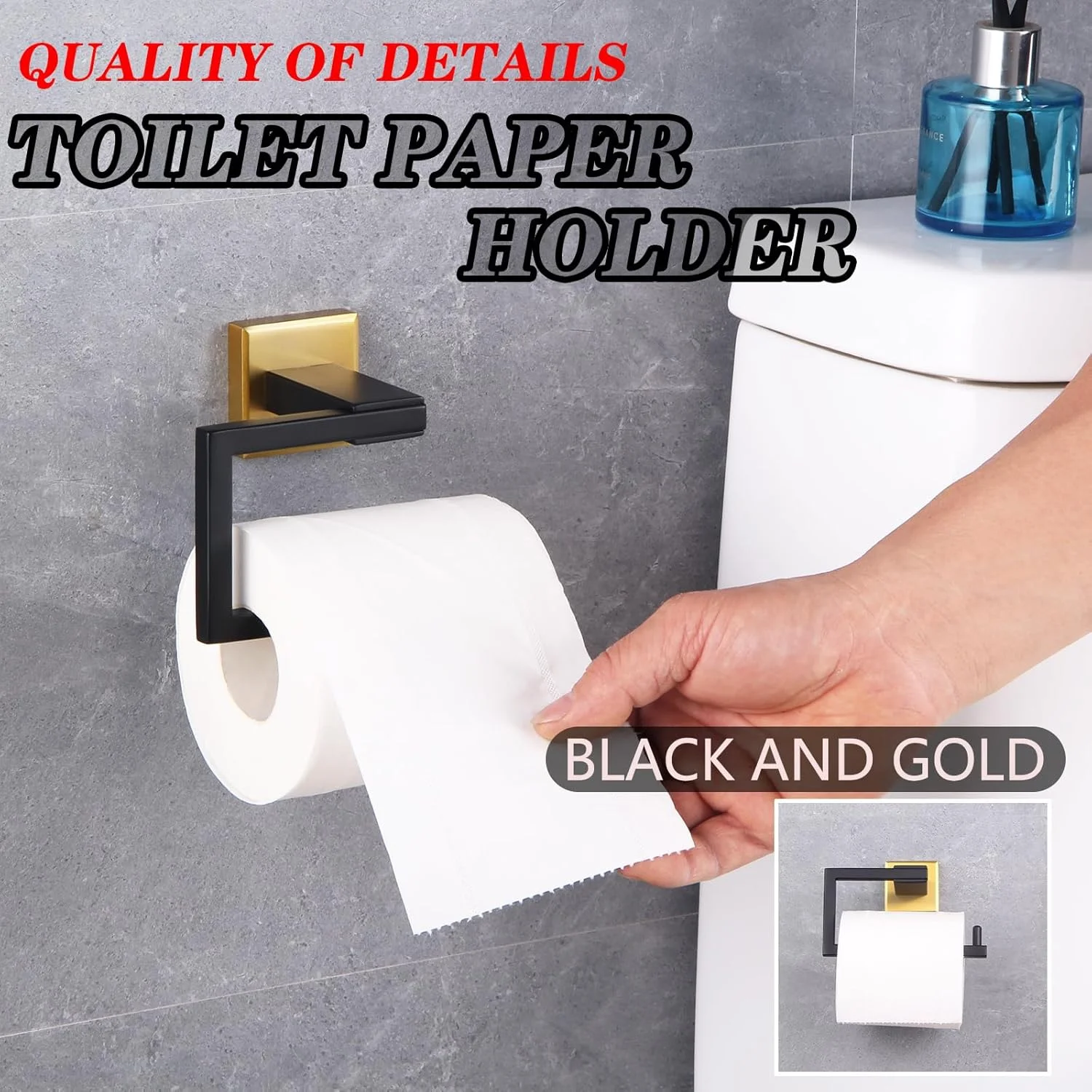 جا دستمال کاغذی استیل ضد زنگ مدل GERZWY SUS 304، آویز رول دستمال توالت، نصب دیواری (مشکی و طلایی)