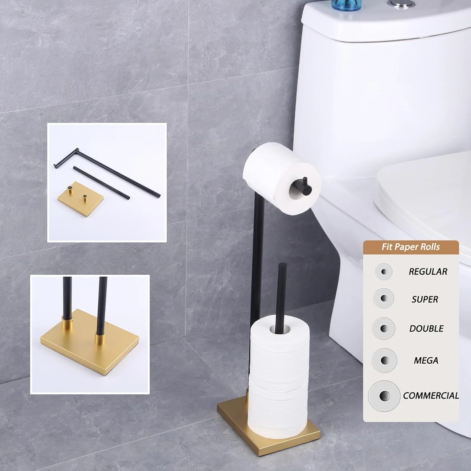 جا دستمال کاغذی ایستاده GERZWY مناسب سرویس بهداشتی، استیل ضد زنگ 304، طراحی مدرن (مشکی و طلایی) جا دستمال کاغذی ایستاده GERZWY مناسب سرویس بهداشتی، استیل ضد زنگ 304، طراحی مدرن (مشکی و طلایی)