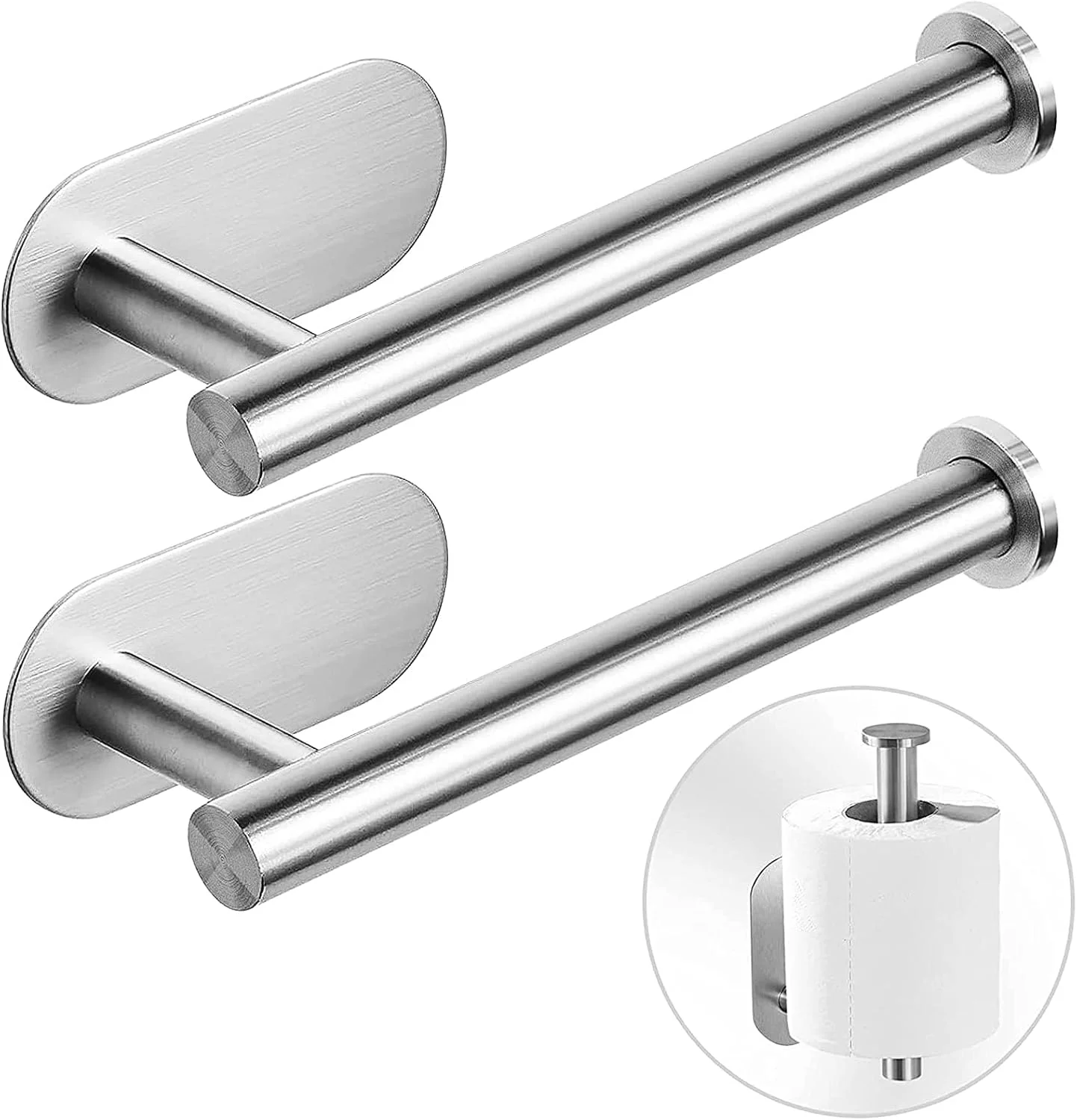 جا دستمال کاغذی چسبی GeRRiT - نگهدارنده رول توالت چسبی برای حمام و آشپزخانه، نصب آسان روی دیوار، استیل ضد زنگ برس خورده (نقره ای - 2 عدد)