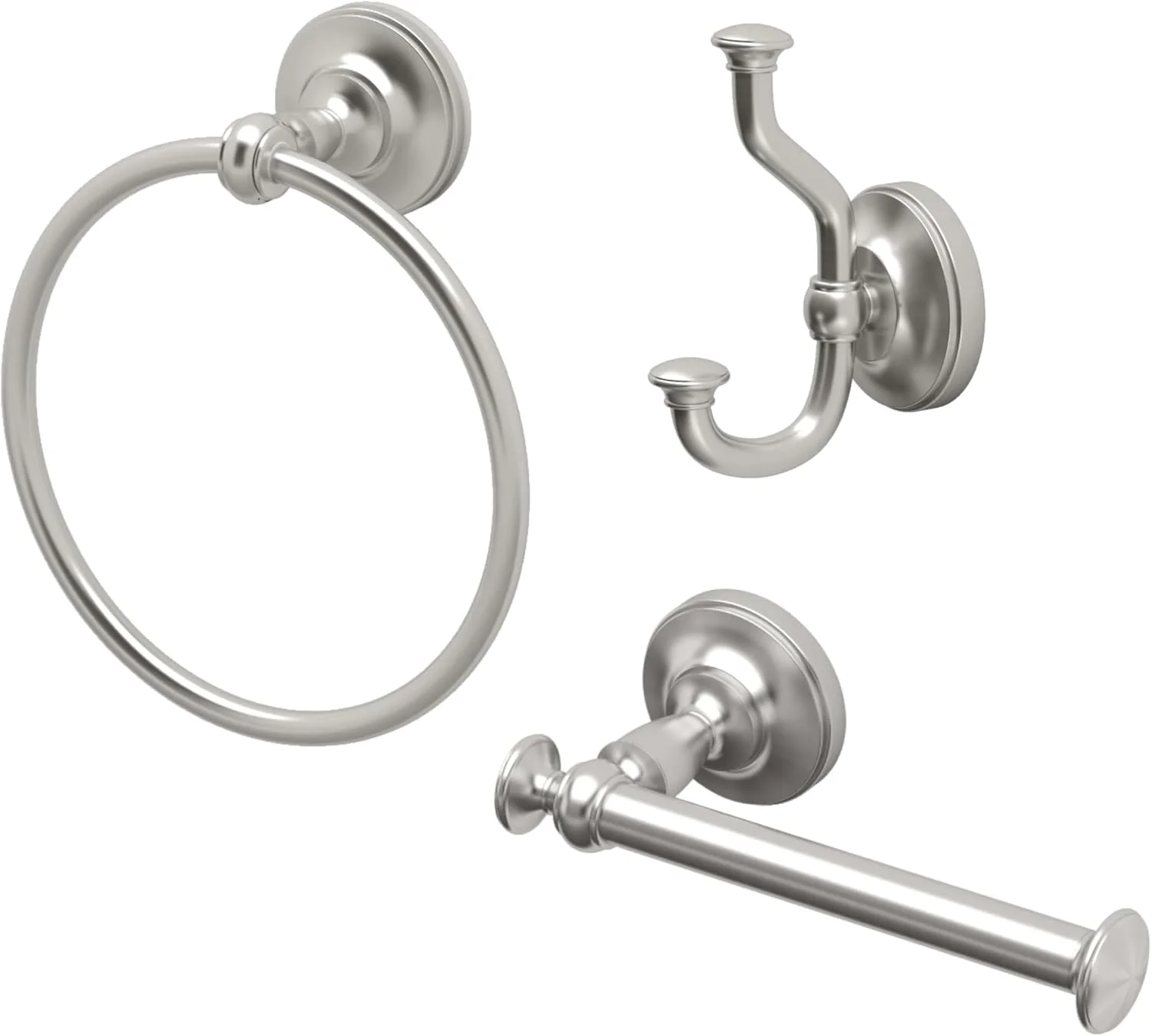 ست سه تکه گاتکو تاورن، نیکل ساتن، جا دستمال توالت، حلقه حوله، آویز حوله