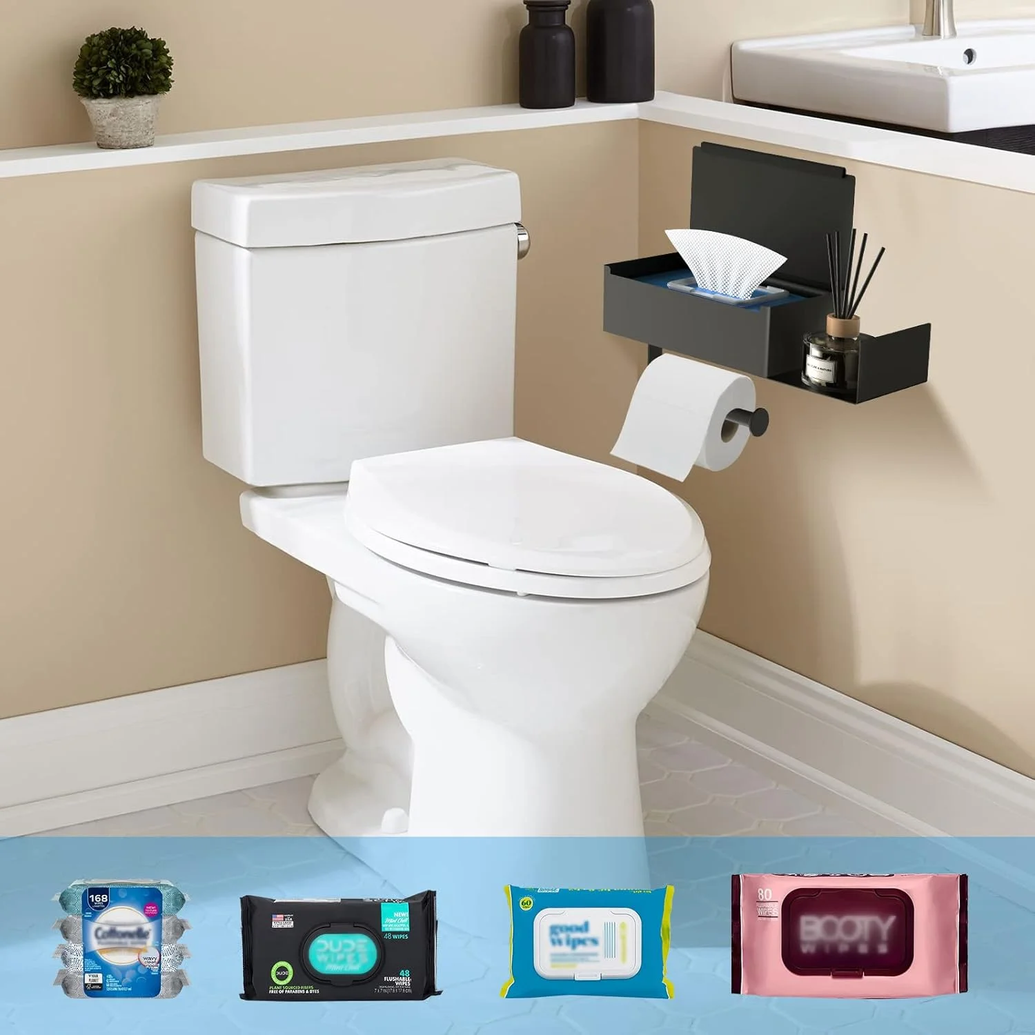 FUNLEU Large Toilet Paper Holder with Shelf and Storage, Wall Mount or Adhesive Flushable Wipes Dispenser for Bathroom Organizer, Keep Your Wipes Hidden, Stainless Steel, Black FUNLEU Large Toilet Paper Holder with Shelf and Storage, Wall Mount or Adhesive Flushable Wipes Dispenser for Bathroom Organizer, Keep Your Wipes Hidden, Stainless Steel, Black