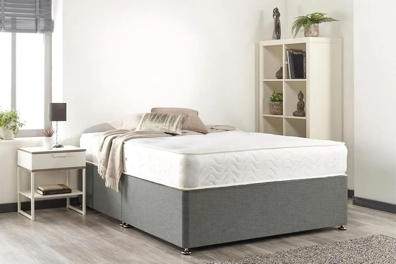 تخت دیوانی مموری فوم نقره ای Bed Centre با تشک، بدون تاج تخت، بدون کشو (تک نفره (90cm X 190cm))