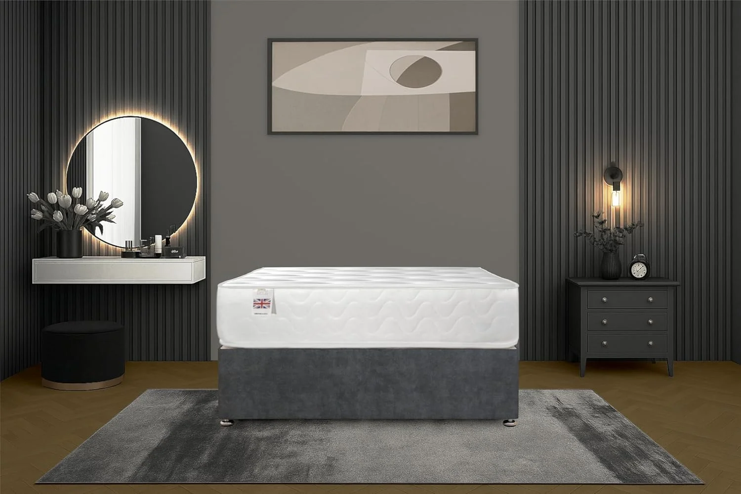 تخت دیوان زیگی خاکستری با تشک مموری فوم فنری، بدون تاج تخت، بدون کشو (تک نفره (90cm X 190cm)) تخت دیوان زیگی خاکستری با تشک مموری فوم فنری، بدون تاج تخت، بدون کشو (تک نفره (90cm X 190cm))