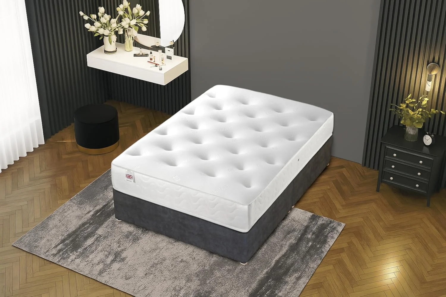 تخت دیوان زیگی خاکستری با تشک مموری فوم فنری، بدون تاج تخت، بدون کشو (تک نفره (90cm X 190cm)) تخت دیوان زیگی خاکستری با تشک مموری فوم فنری، بدون تاج تخت، بدون کشو (تک نفره (90cm X 190cm))