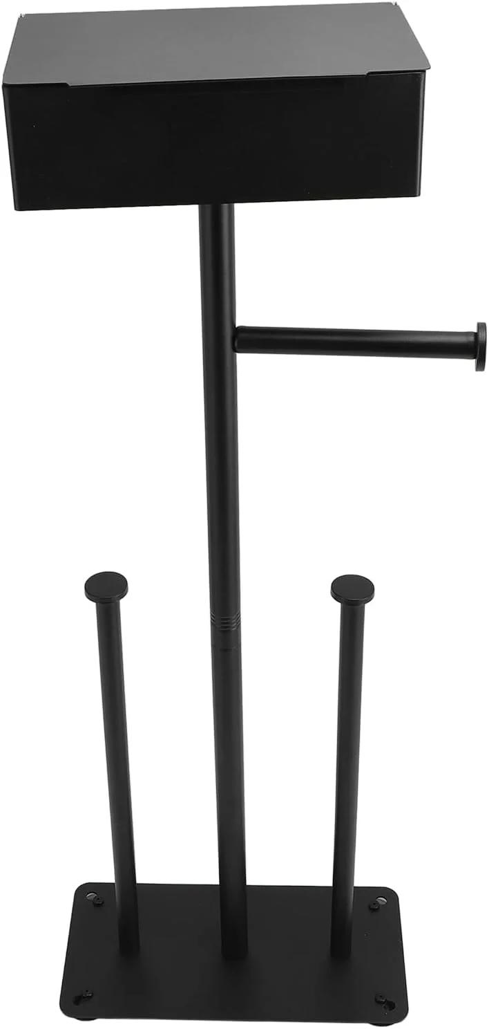 جا دستمال کاغذی ایستاده، استند نگهدارنده رول توالت استیل ضد زنگ با پایه های ضد لغزش و روکش مشکی، مناسب برای فضاهای کوچک حمام