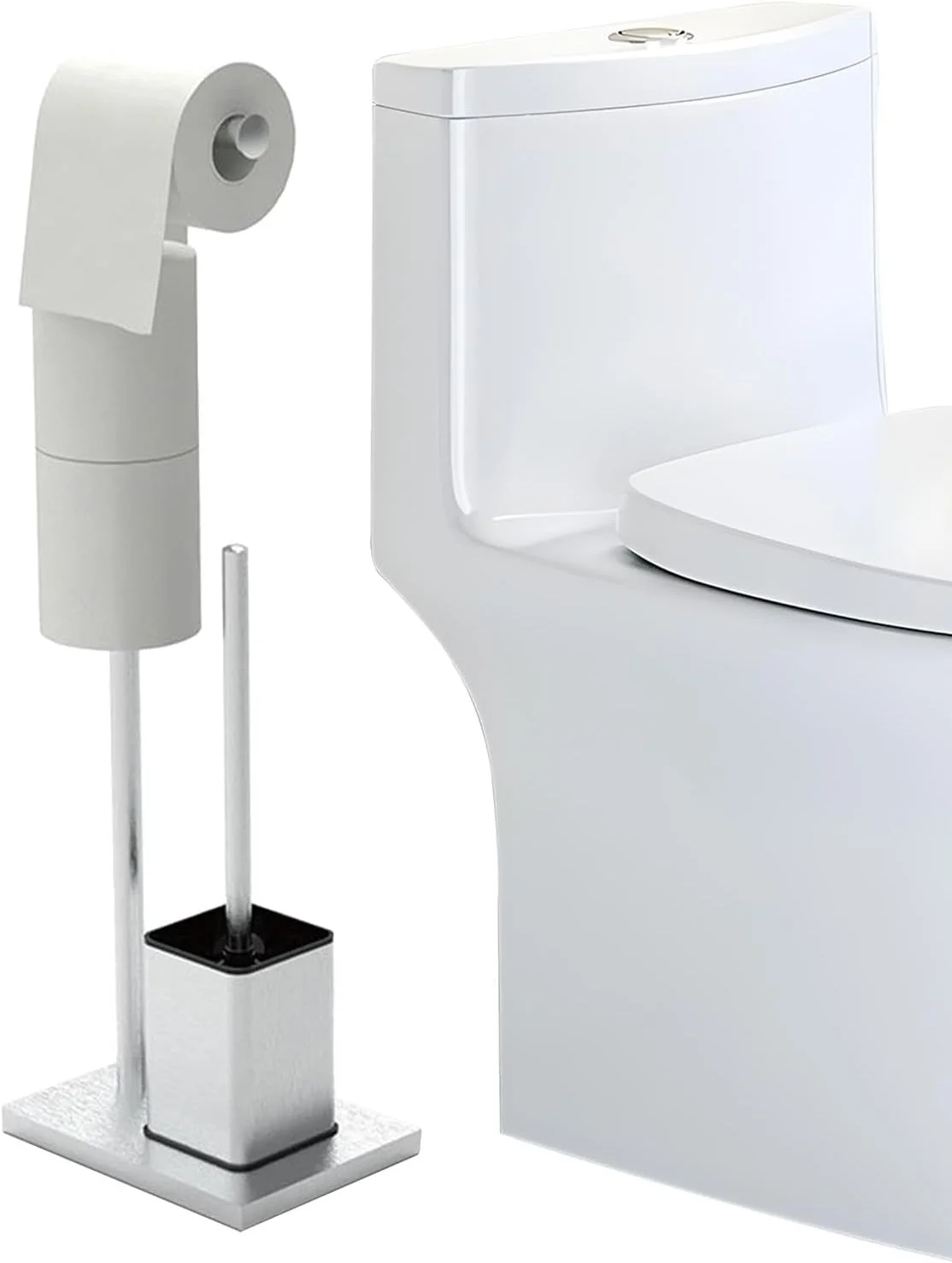 Freestanding Toilet Paper Holder - Stainless Steel Freestanding Towel Roll Container,Multifunctional Standing Toilet Paper Brush Holder for Home, Restroom, Hotel