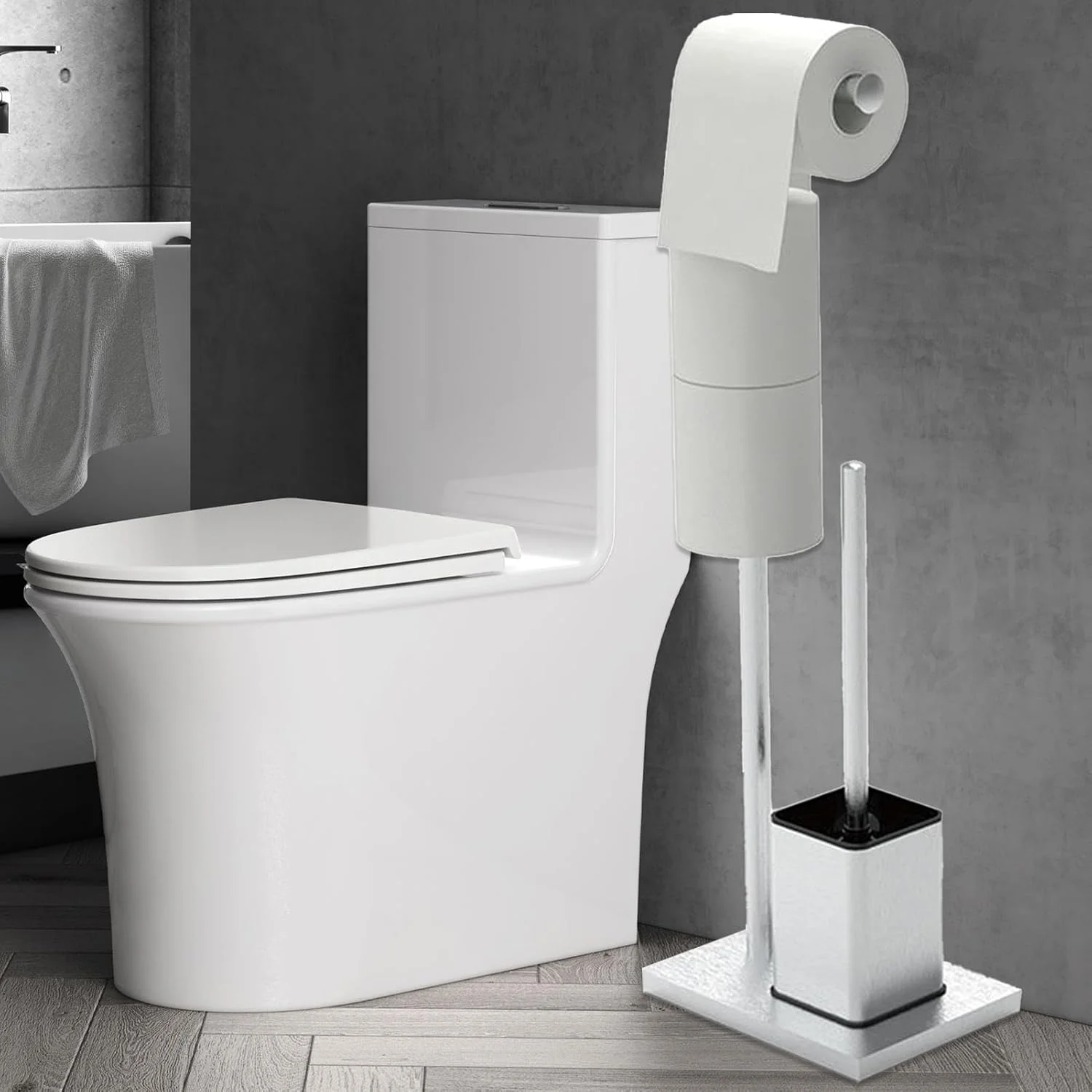 Freestanding Toilet Paper Holder - Stainless Steel Freestanding Towel Roll Container,Multifunctional Standing Toilet Paper Brush Holder for Home, Restroom, Hotel Freestanding Toilet Paper Holder - Stainless Steel Freestanding Towel Roll Container,Multifunctional Standing Toilet Paper Brush Holder for Home, Restroom, Hotel