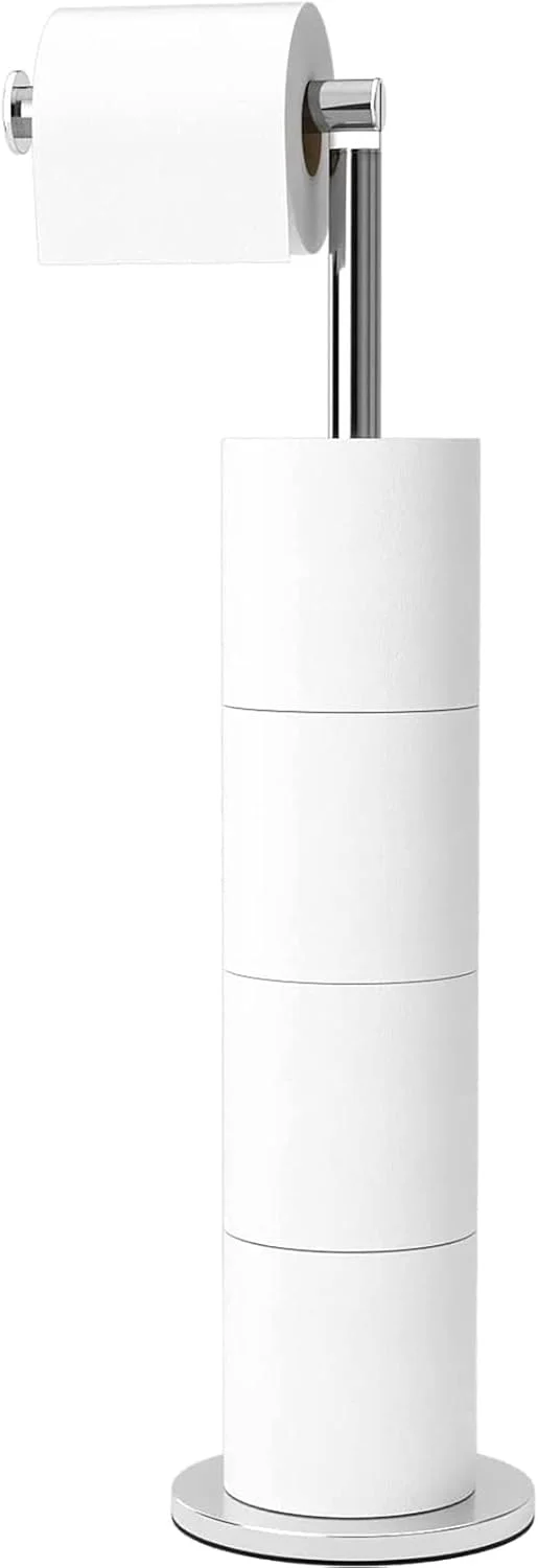 Folding Toilet Paper Holder Stand, Freestanding Toilet Roll Holder, Stainless Steel Paper Storage Holds 5 Paper Rolls, Modern Rust Proof Pedestal Toilet Paper Stand, Large Capacity (stainless steel)