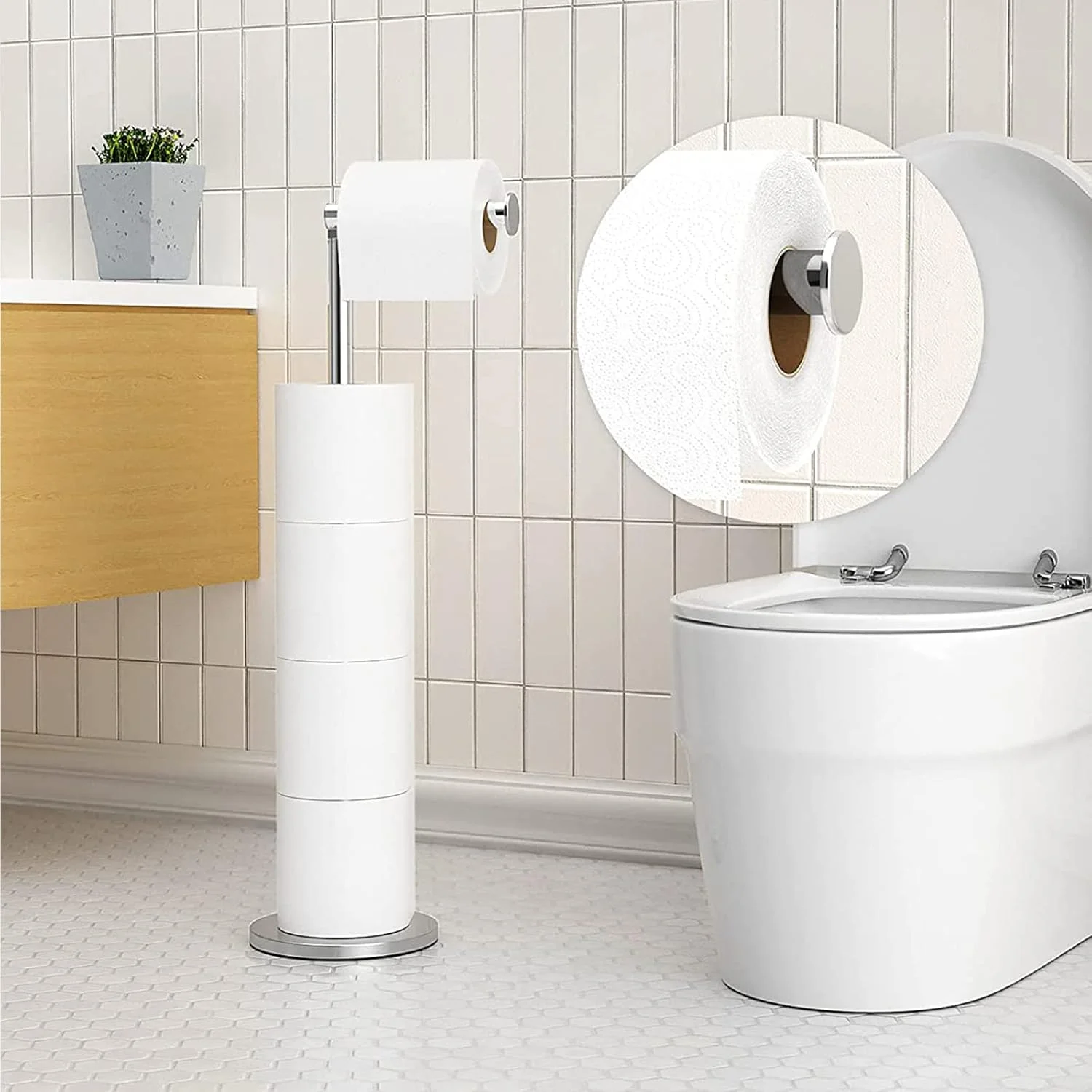 Folding Toilet Paper Holder Stand, Freestanding Toilet Roll Holder, Stainless Steel Paper Storage Holds 5 Paper Rolls, Modern Rust Proof Pedestal Toilet Paper Stand, Large Capacity (stainless steel) Folding Toilet Paper Holder Stand, Freestanding Toilet Roll Holder, Stainless Steel Paper Storage Holds 5 Paper Rolls, Modern Rust Proof Pedestal Toilet Paper Stand, Large Capacity (stainless steel)