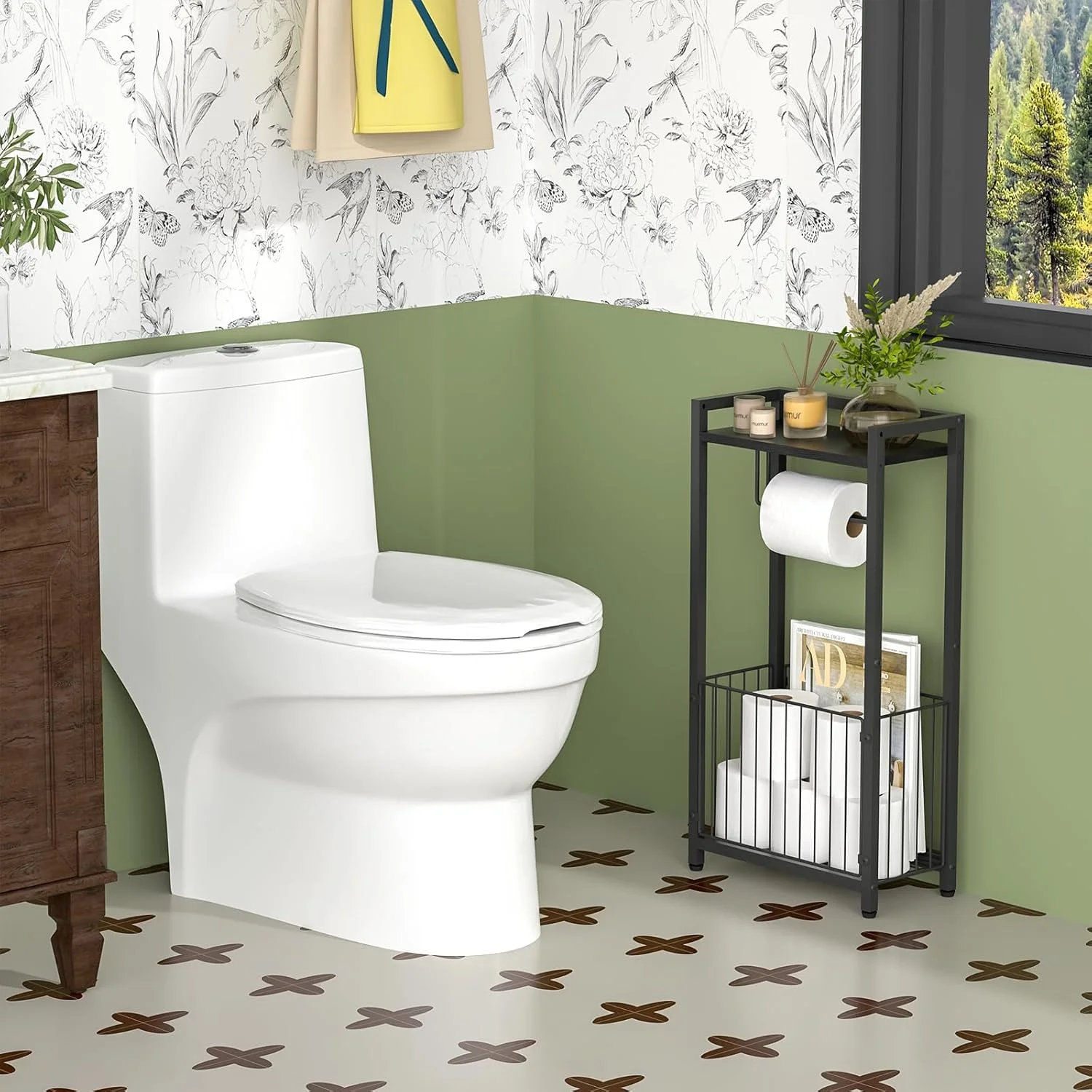 Freestanding Toilet Paper Holder with Storage Shelf – Bathroom Tissue Stand with Space for Phone, Tablet, and Magazines – All-in-One Toilet Roll Dispenser and Organizer Freestanding Toilet Paper Holder with Storage Shelf – Bathroom Tissue Stand with Space for Phone, Tablet, and Magazines – All-in-One Toilet Roll Dispenser and Organizer