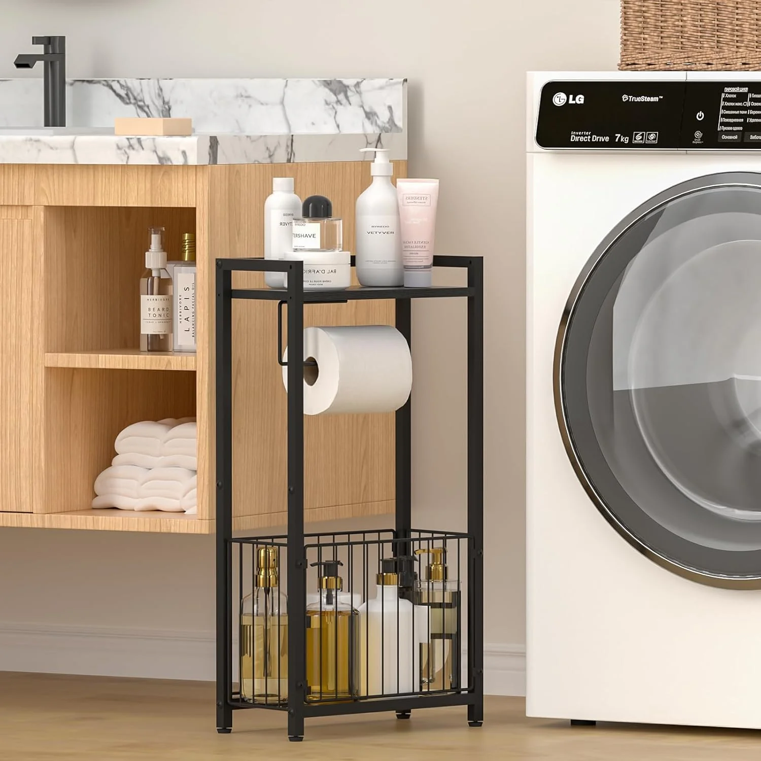 Freestanding Toilet Paper Holder with Storage Shelf – Bathroom Tissue Stand with Space for Phone, Tablet, and Magazines – All-in-One Toilet Roll Dispenser and Organizer Freestanding Toilet Paper Holder with Storage Shelf – Bathroom Tissue Stand with Space for Phone, Tablet, and Magazines – All-in-One Toilet Roll Dispenser and Organizer
