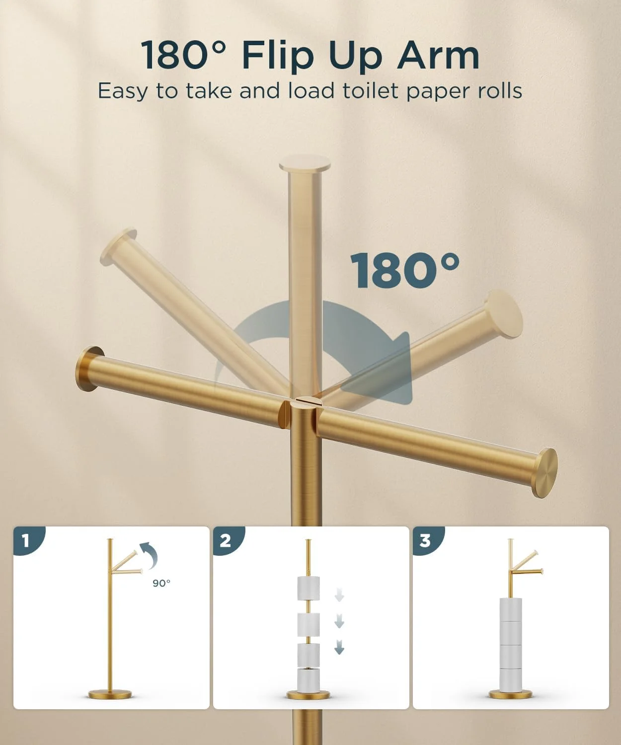 جا دستمال کاغذی توالت ایستاده طلایی مات FORIOUS، [پایه سنگین 1.3 کیلوگرمی] جا دستمال کاغذی توالت ایستاده برای حمام، جا دستمال رولی توالت استیل ضد زنگ 304 با محفظه نگهداری