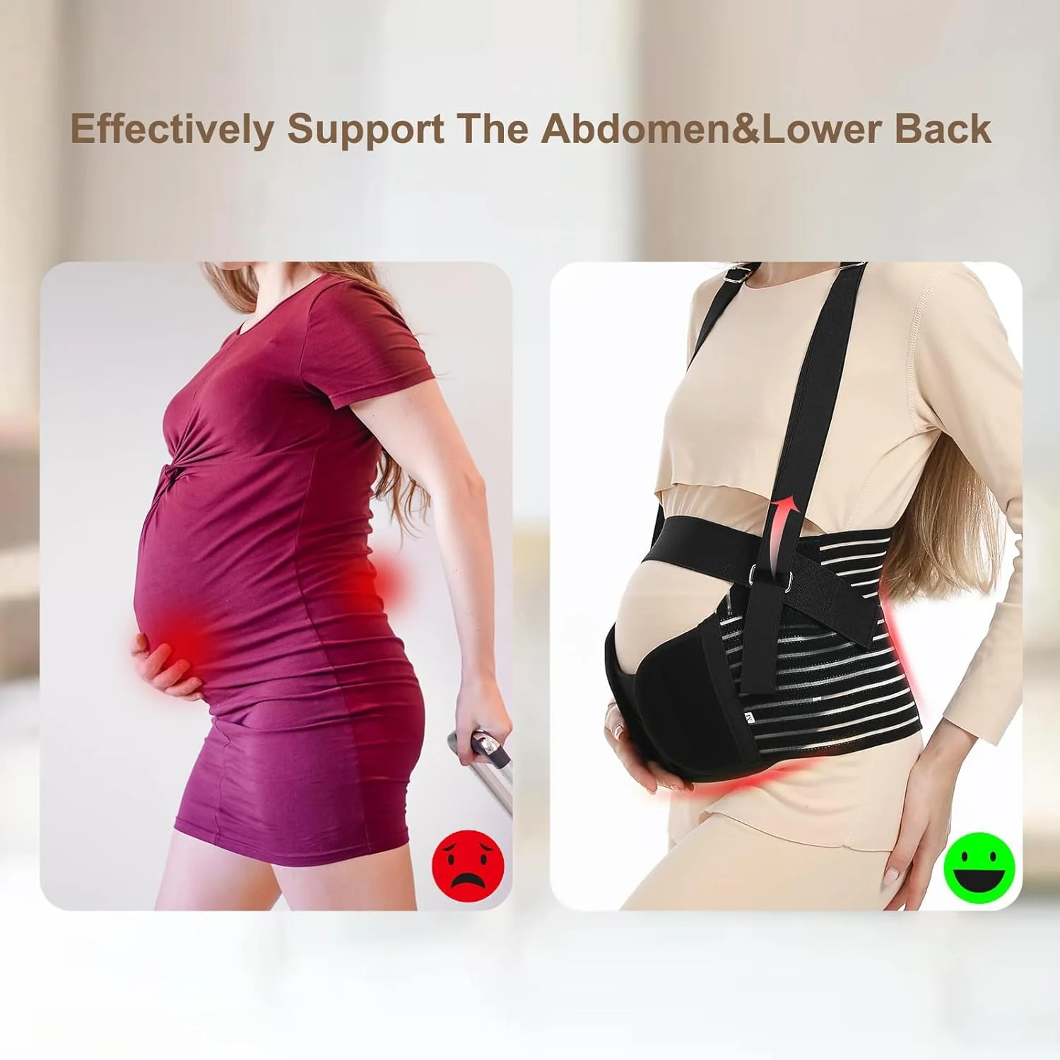 کمربند بارداری HUICHENDA، شکم بند برای زنان باردار، کمربند پشتیبانی شکمی قابل تنظیم با بند شانه برای تمام مراحل بارداری و پس از زایمان، تسکین موثر فشار کمری (L)