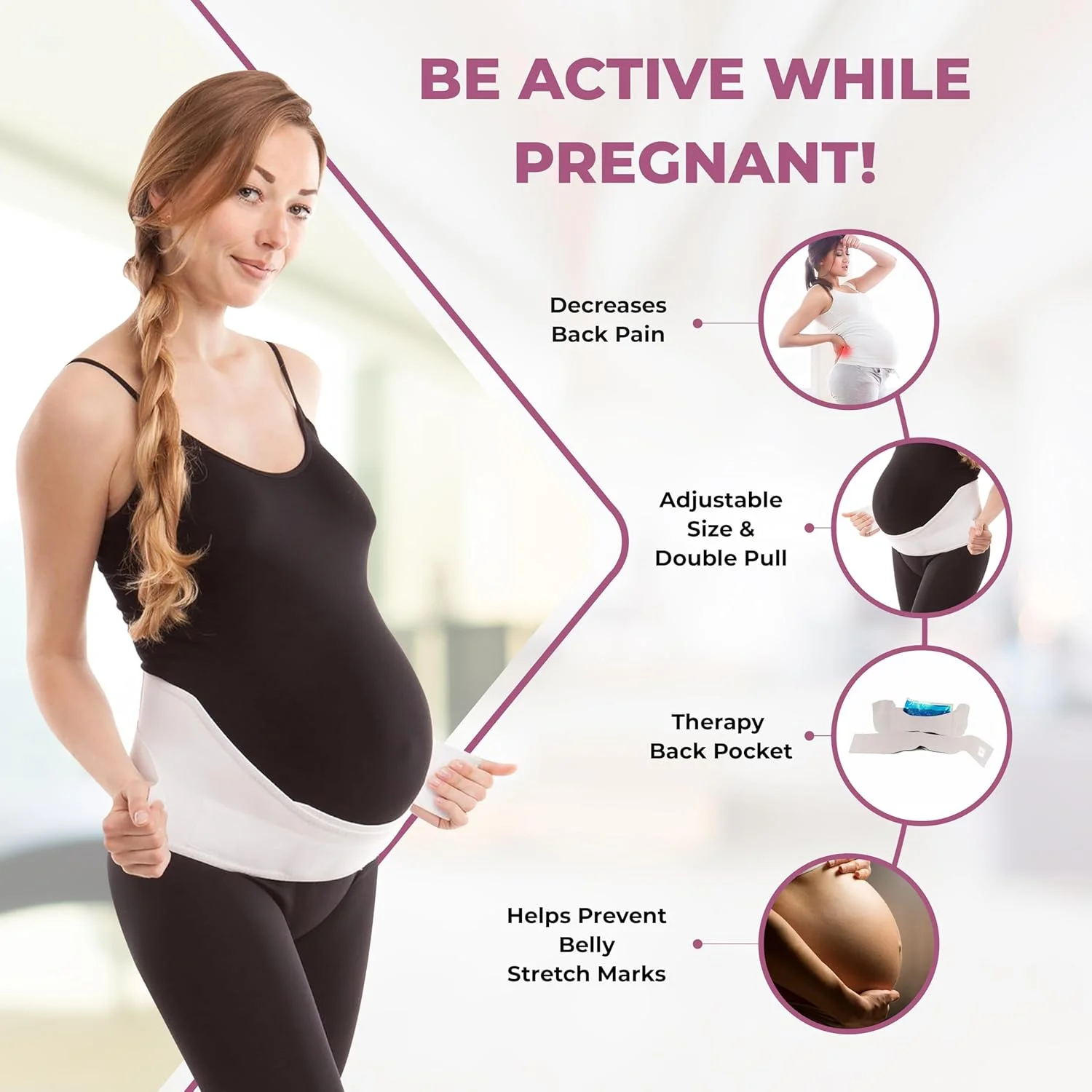 کمربند الاستیک بارداری گابریلا، جلوگیری از کمردرد و ترک های پوستی، نرم و تنفس پذیر، کمربند سبک وزن بارداری، بهترین کمربند بارداری برای مادران دونده و ورزشکار، MS-96 W XXL