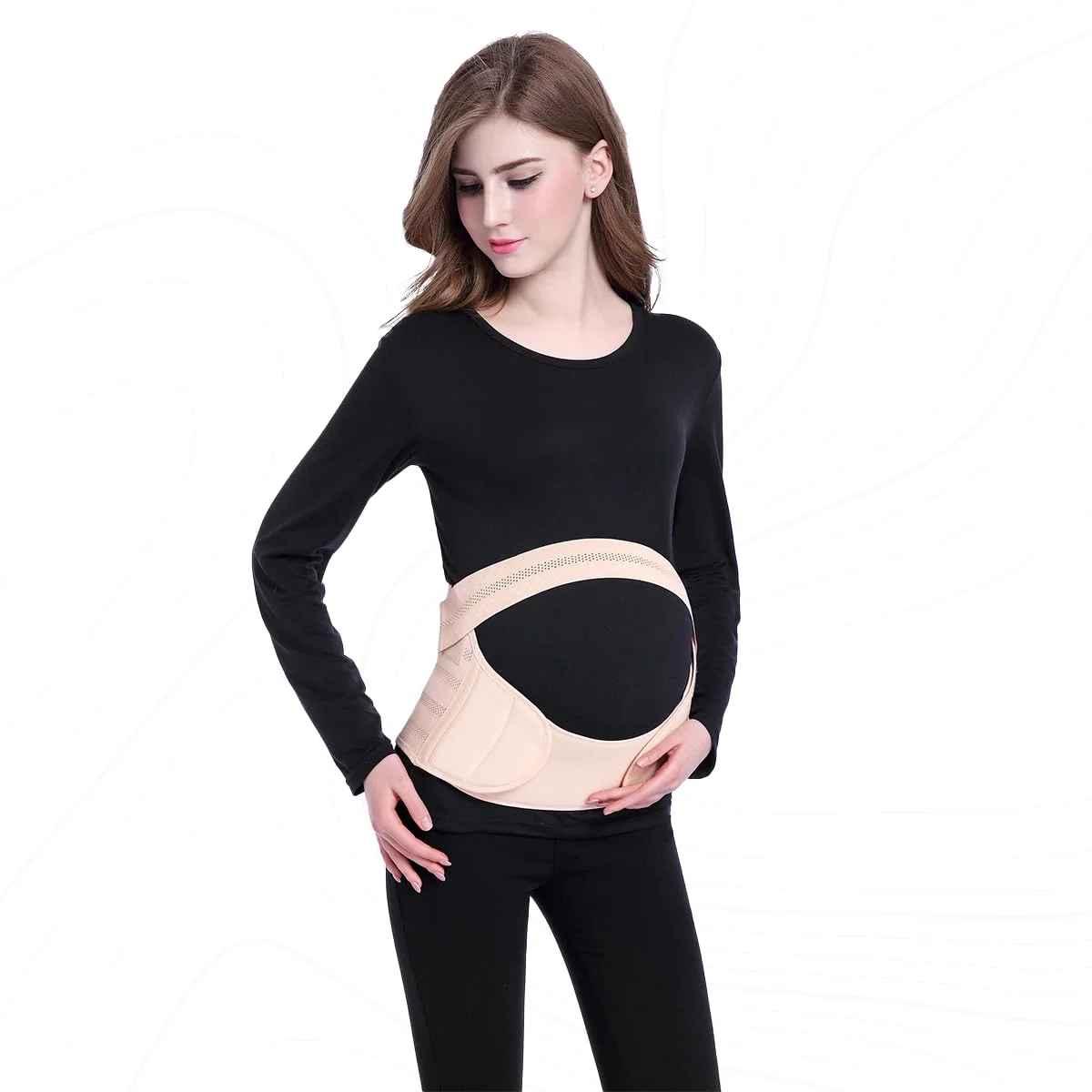 کمربند بارداری قابل تنظیم/شکم بند بارداری تنفسی/کمربند پشتیبانی دوران بارداری (بژ، متوسط)