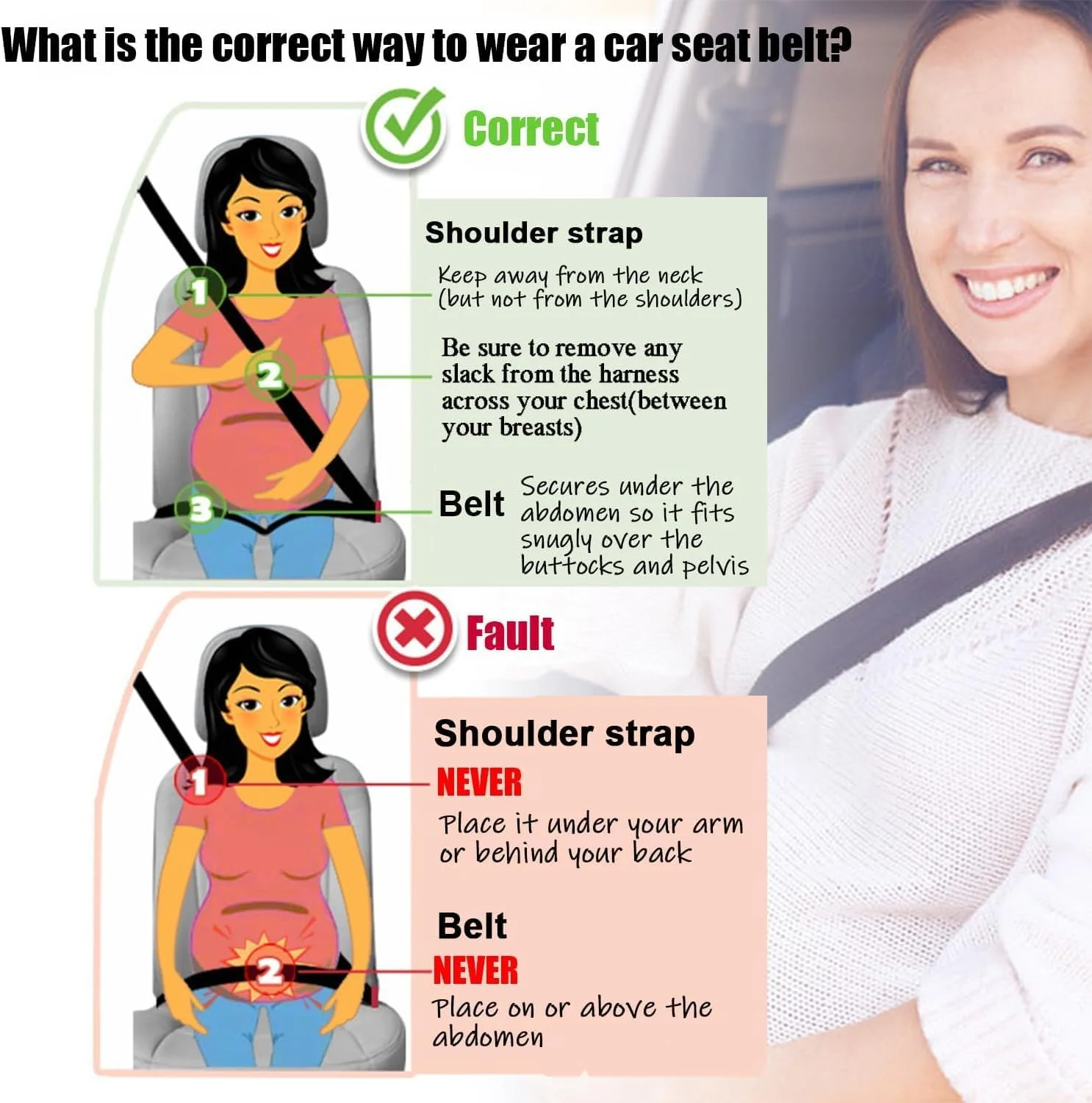 تنظیم کننده کمربند ایمنی بارداری AMERTEER | کمربند ایمنی محافظ شکم برای زنان باردار، کمربند ایمنی بارداری برای خودرو، کمربند ایمنی راحت بارداری برای رانندگی، کمربند ایمنی برای مادران باردار