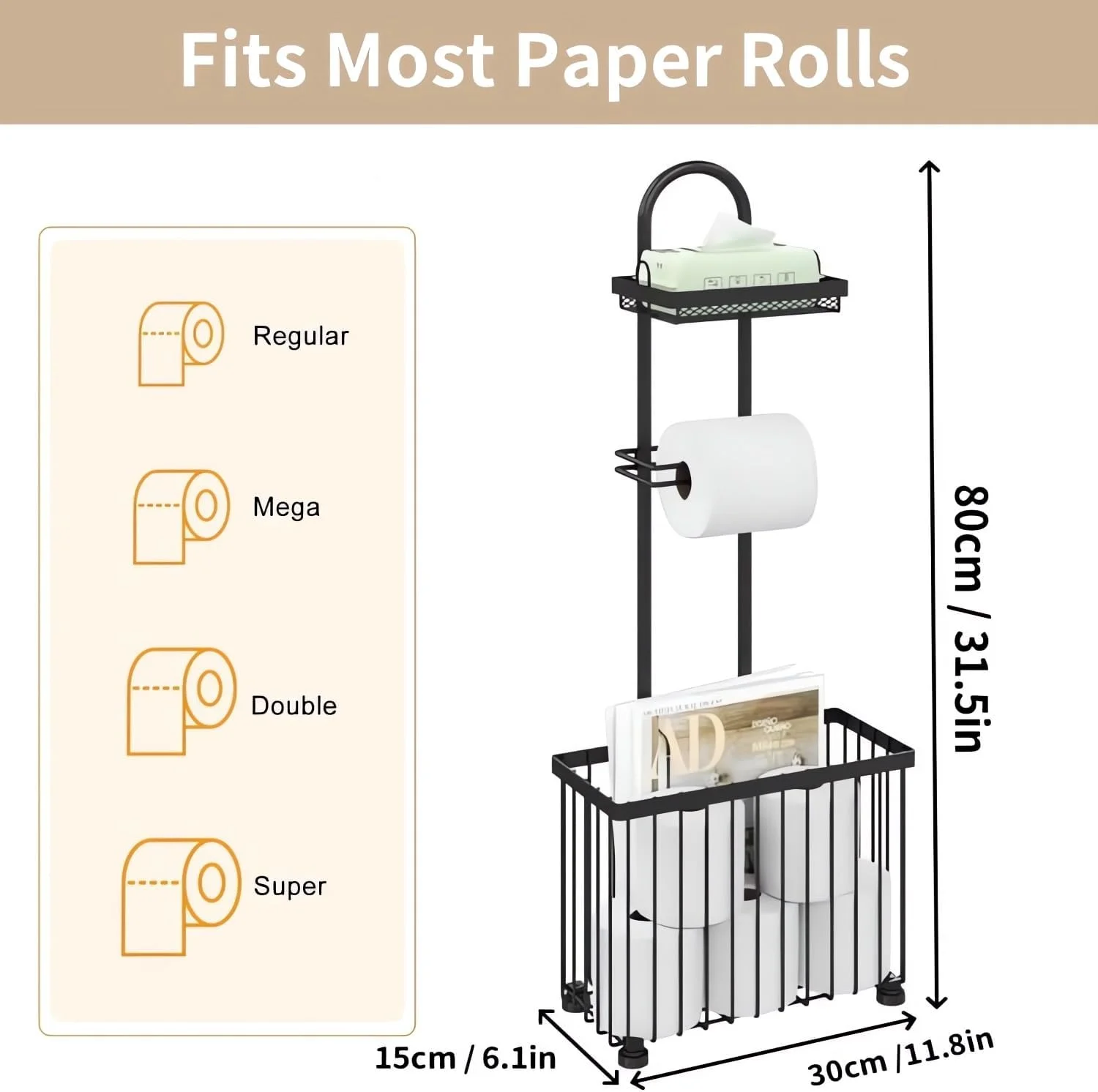جا دستمال کاغذی ایستاده فوهوم، پایه نگهدارنده دستمال توالت با سبد ذخیره سازی برای 4-6 رول دستمال کاغذی، نگهدارنده رول دستمال توالت استیل ضد زنگ 3 در 1 برای تلفن همراه، دستمال مرطوب، کیف پول و موارد دیگر جا دستمال کاغذی ایستاده فوهوم، پایه نگهدارنده دستمال توالت با سبد ذخیره سازی برای 4-6 رول دستمال کاغذی، نگهدارنده رول دستمال توالت استیل ضد زنگ 3 در 1 برای تلفن همراه، دستمال مرطوب، کیف پول و موارد دیگر