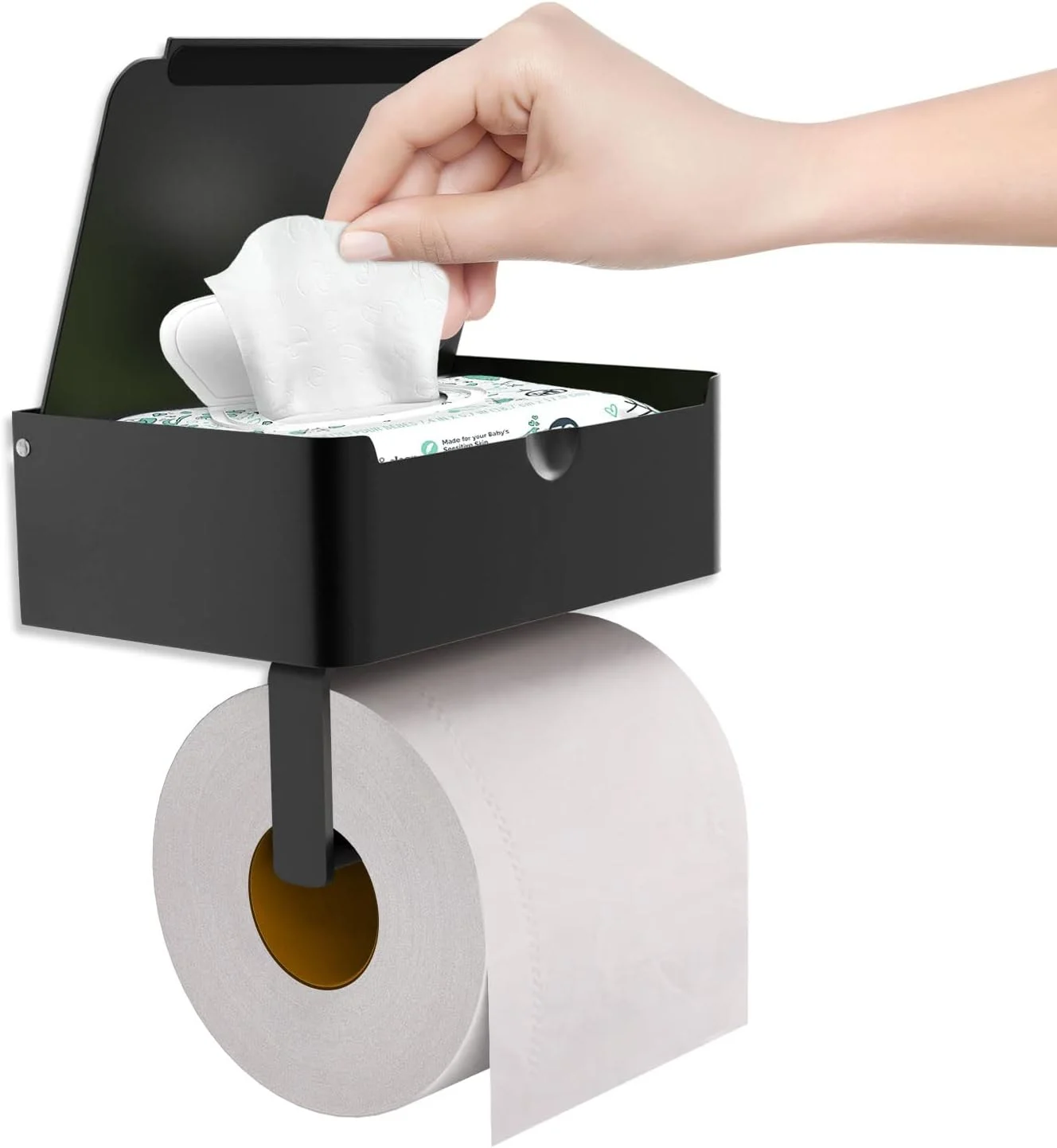 نگهدارنده دستمال توالت با قفسه، جای دستمال مرطوب و محفظه نگهداری برای حمام، نگهدارنده دستمال توالت دیواری استیل ضد زنگ با قفسه مخفی دستمال مرطوب - دستمال های مرطوب خود را دور از دید نگه دارید