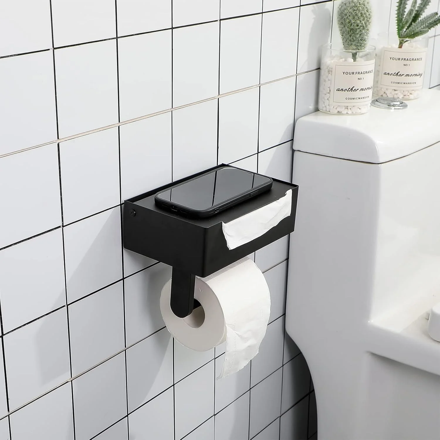 جا دستمال توالت با قفسه و محفظه دستمال مرطوب، جا دستمال کاغذی دیواری مشکی مات استیل ضد زنگ برای نگهداری دستمال توالت رولی جا دستمال توالت با قفسه و محفظه دستمال مرطوب، جا دستمال کاغذی دیواری مشکی مات استیل ضد زنگ برای نگهداری دستمال توالت رولی