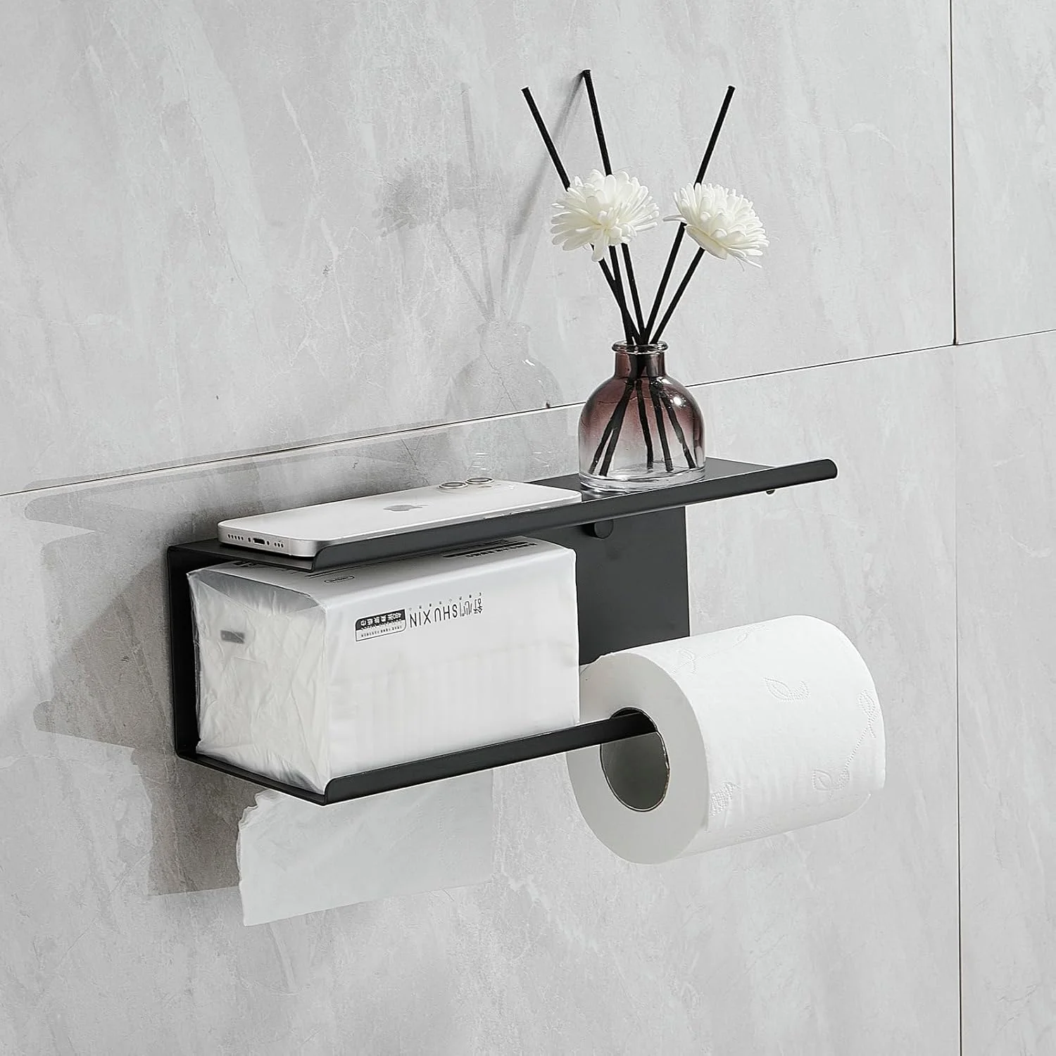 نگهدارنده رول توالت بزرگ FFK با دو قفسه، جا دستمال کاغذی، دستمال مرطوب، محل نگهداری، قابلیت نصب با دریل و چسب، مناسب برای حمام و آشپزخانه، مشکی نگهدارنده رول توالت بزرگ FFK با دو قفسه، جا دستمال کاغذی، دستمال مرطوب، محل نگهداری، قابلیت نصب با دریل و چسب، مناسب برای حمام و آشپزخانه، مشکی
