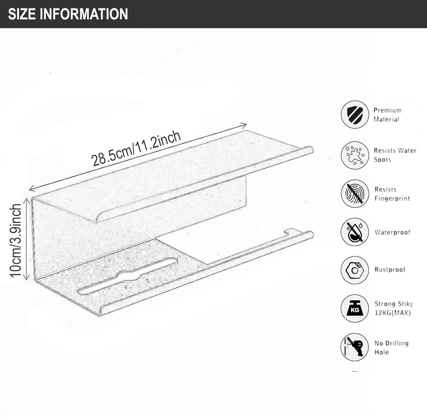 نگهدارنده رول توالت بزرگ FFK با دو قفسه، جا دستمال کاغذی، دستمال مرطوب، محل نگهداری، قابلیت نصب با دریل و چسب، مناسب برای حمام و آشپزخانه، مشکی نگهدارنده رول توالت بزرگ FFK با دو قفسه، جا دستمال کاغذی، دستمال مرطوب، محل نگهداری، قابلیت نصب با دریل و چسب، مناسب برای حمام و آشپزخانه، مشکی