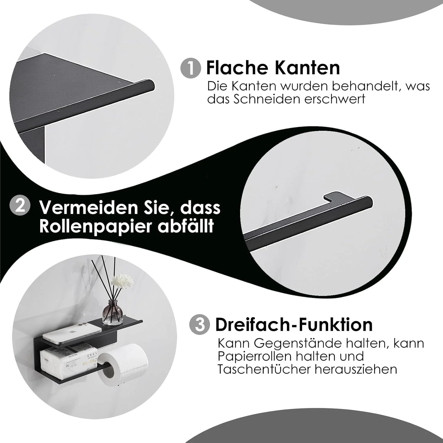 نگهدارنده رول توالت بزرگ FFK با دو قفسه، جا دستمال کاغذی، دستمال مرطوب، محل نگهداری، قابلیت نصب با دریل و چسب، مناسب برای حمام و آشپزخانه، مشکی نگهدارنده رول توالت بزرگ FFK با دو قفسه، جا دستمال کاغذی، دستمال مرطوب، محل نگهداری، قابلیت نصب با دریل و چسب، مناسب برای حمام و آشپزخانه، مشکی