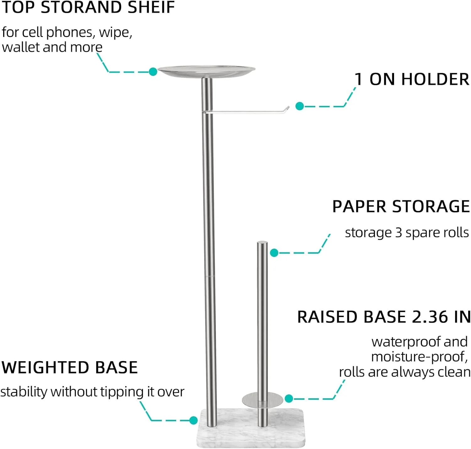 پایه نگهدارنده دستمال توالت FEILERN، مناسب برای قرارگیری در حمام، دارای محفظه نگهداری 4 رول دستمال کاغذی، به همراه قفسه بالایی برای نگهداری تلفن همراه، دستمال مرطوب، کیف پول و موارد دیگر (نیکل برس خورده طرح سنگ مرمر) پایه نگهدارنده دستمال توالت FEILERN، مناسب برای قرارگیری در حمام، دارای محفظه نگهداری 4 رول دستمال کاغذی، به همراه قفسه بالایی برای نگهداری تلفن همراه، دستمال مرطوب، کیف پول و موارد دیگر (نیکل برس خورده طرح سنگ مرمر)