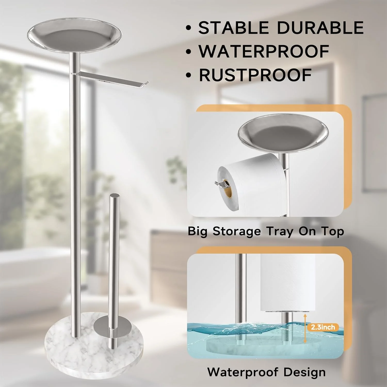 پایه نگهدارنده دستمال توالت FEILERN با پایه مرمر، پایه نگهدارنده دستمال توالت ایستاده با قفسه تلفن، پایه دستمال توالت حمام با ظرفیت بزرگ برای 4 رول (نیکل برس خورده) پایه نگهدارنده دستمال توالت FEILERN با پایه مرمر، پایه نگهدارنده دستمال توالت ایستاده با قفسه تلفن، پایه دستمال توالت حمام با ظرفیت بزرگ برای 4 رول (نیکل برس خورده)