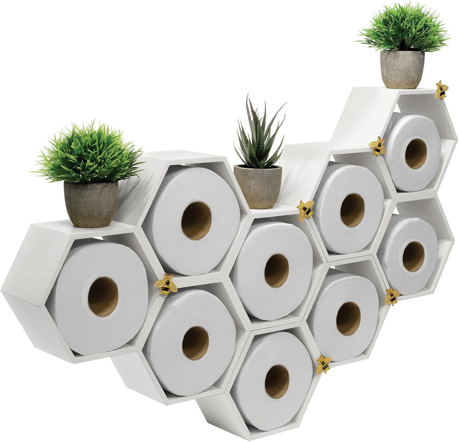 نگهدارنده دستمال توالت طرح کندو عسل Excello Global Products با زنبور - ظرفیت 9 رول - پیکربندی های مختلف، سفید نگهدارنده دستمال توالت طرح کندو عسل Excello Global Products با زنبور - ظرفیت 9 رول - پیکربندی های مختلف، سفید