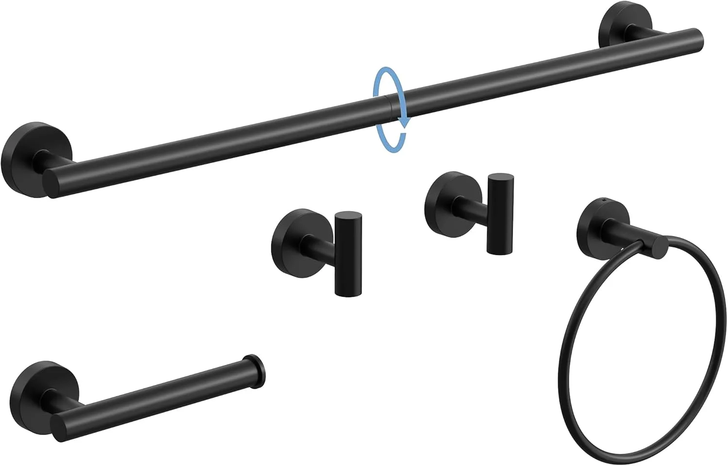 جا دستمال توالت مشکی مات Evolvegoods، استیل ضد زنگ ایستاده، جا دستمال رولی مدرن قابل جابجایی، ست جا حوله ای 5 تکه با حلقه حوله جا دستمال توالت مشکی مات Evolvegoods، استیل ضد زنگ ایستاده، جا دستمال رولی مدرن قابل جابجایی، ست جا حوله ای 5 تکه با حلقه حوله